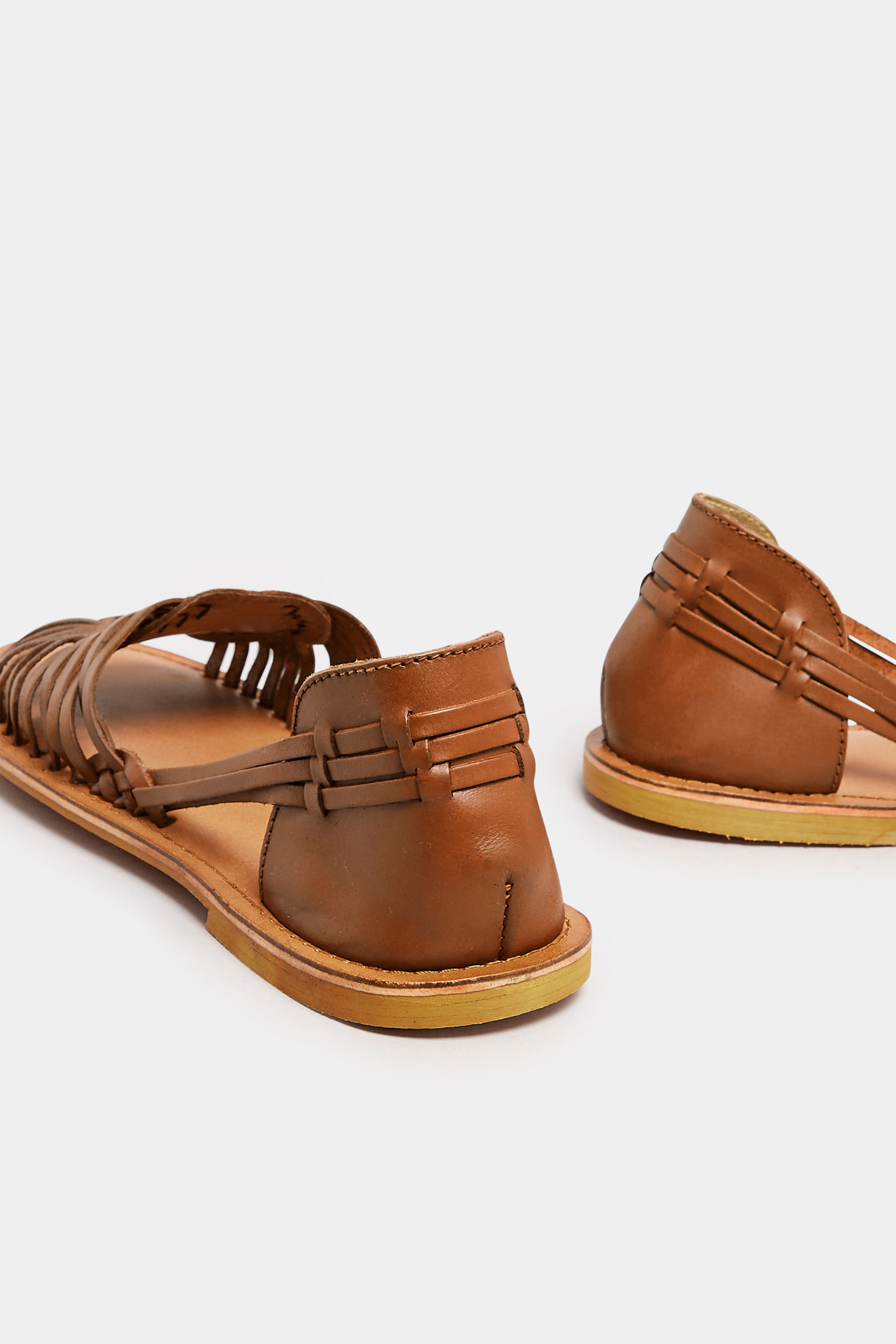 Brown Leather Woven Flat Sandals In Wide E Fit & Extra Wide EEE Fit | Yours Clothing 4