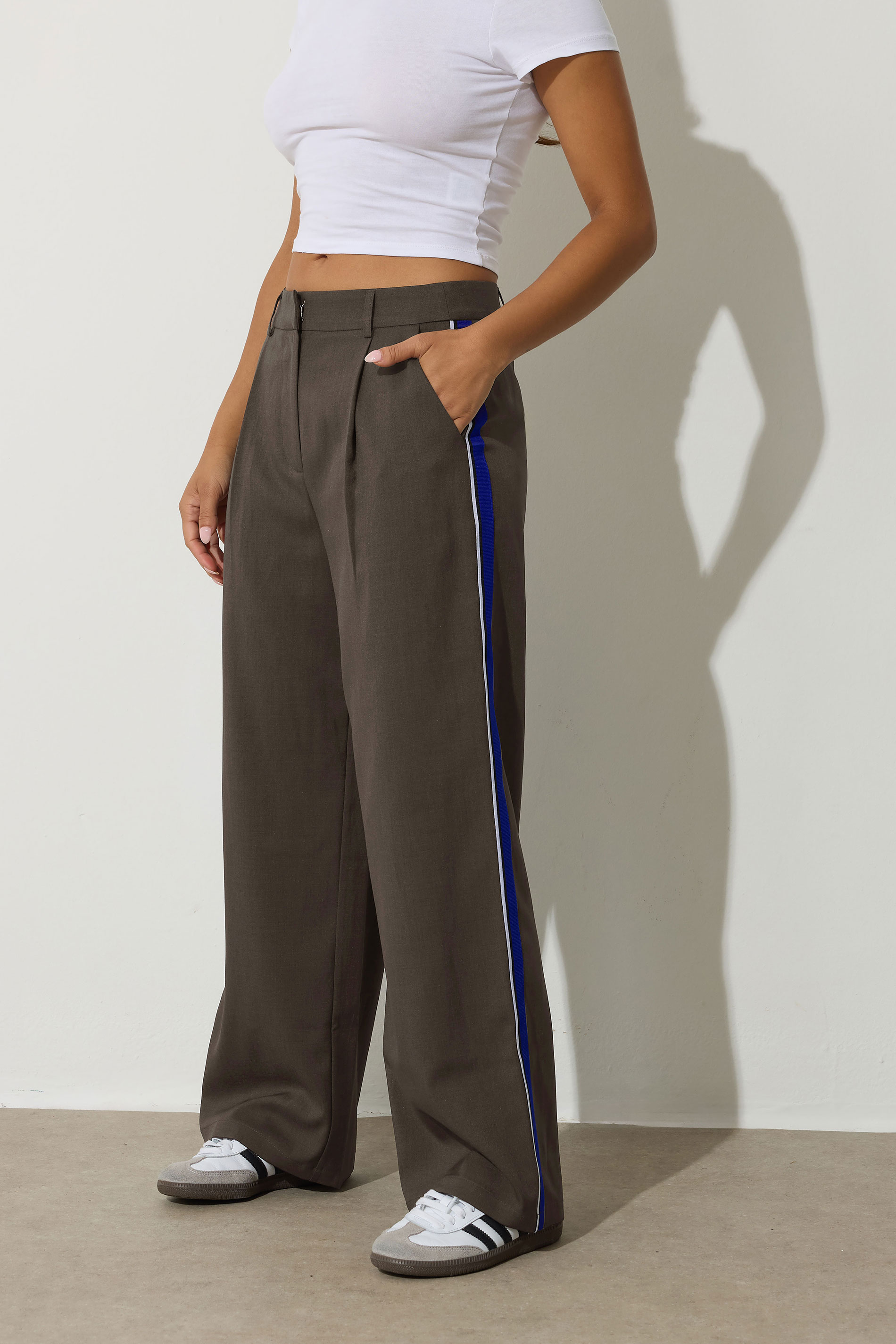 PixieGirl Petite Women's Chocolate Brown Striped Formal Trousers | PixieGirl 2