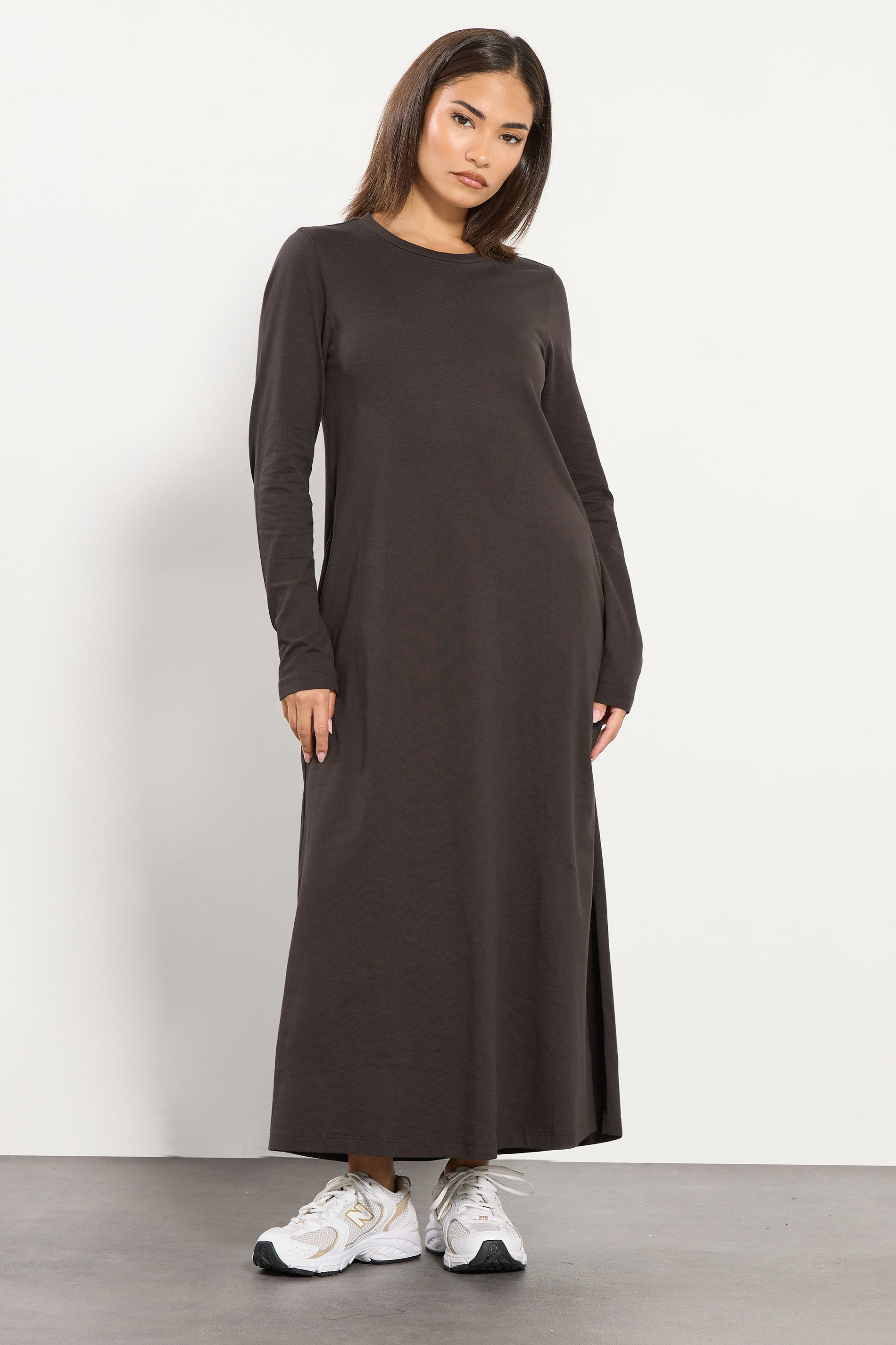 PixieGirl Petite Women's Chocolate Brown T-Shirt Maxi Dress | PixieGirl 2