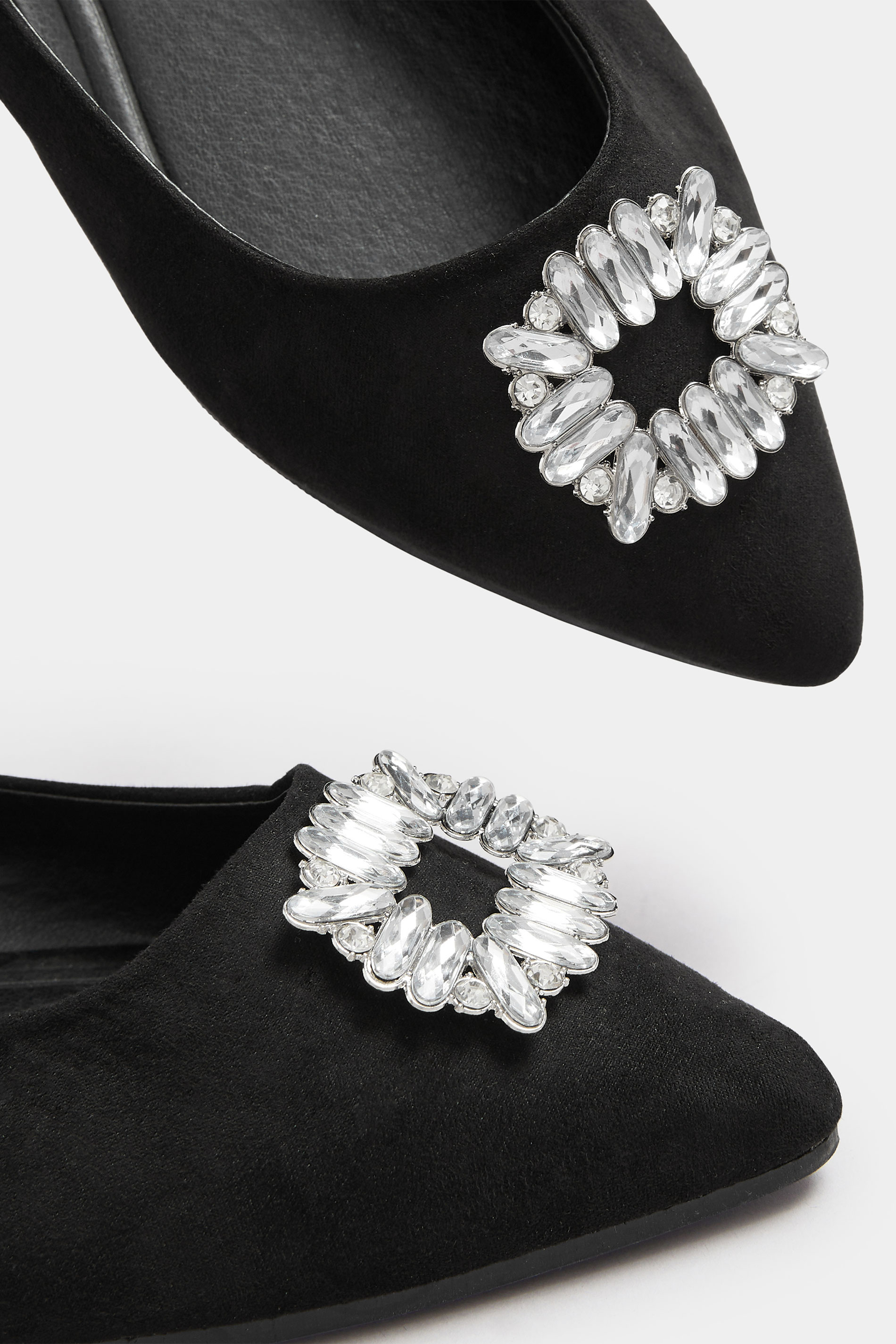 Black Faux Suede Diamante Pointed Ballet Pumps In Extra Wide EEE Fit | Yours Clothing 6