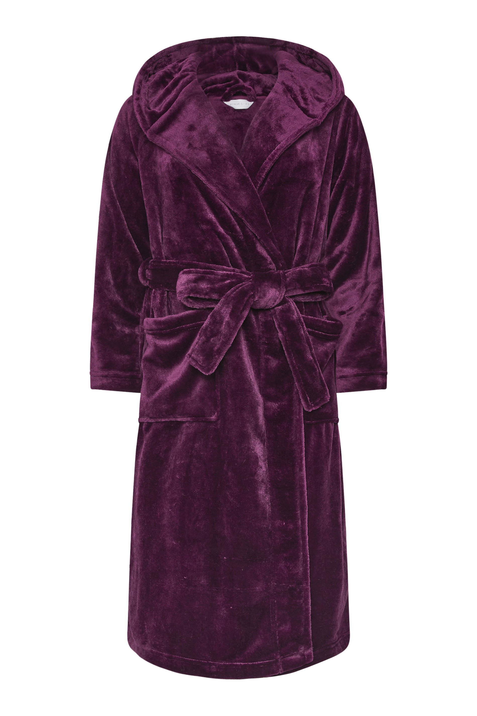 PixieGirl Petite Women's Burgundy Red Super Luxe Hooded Dressing Gown | PixieGirl 6