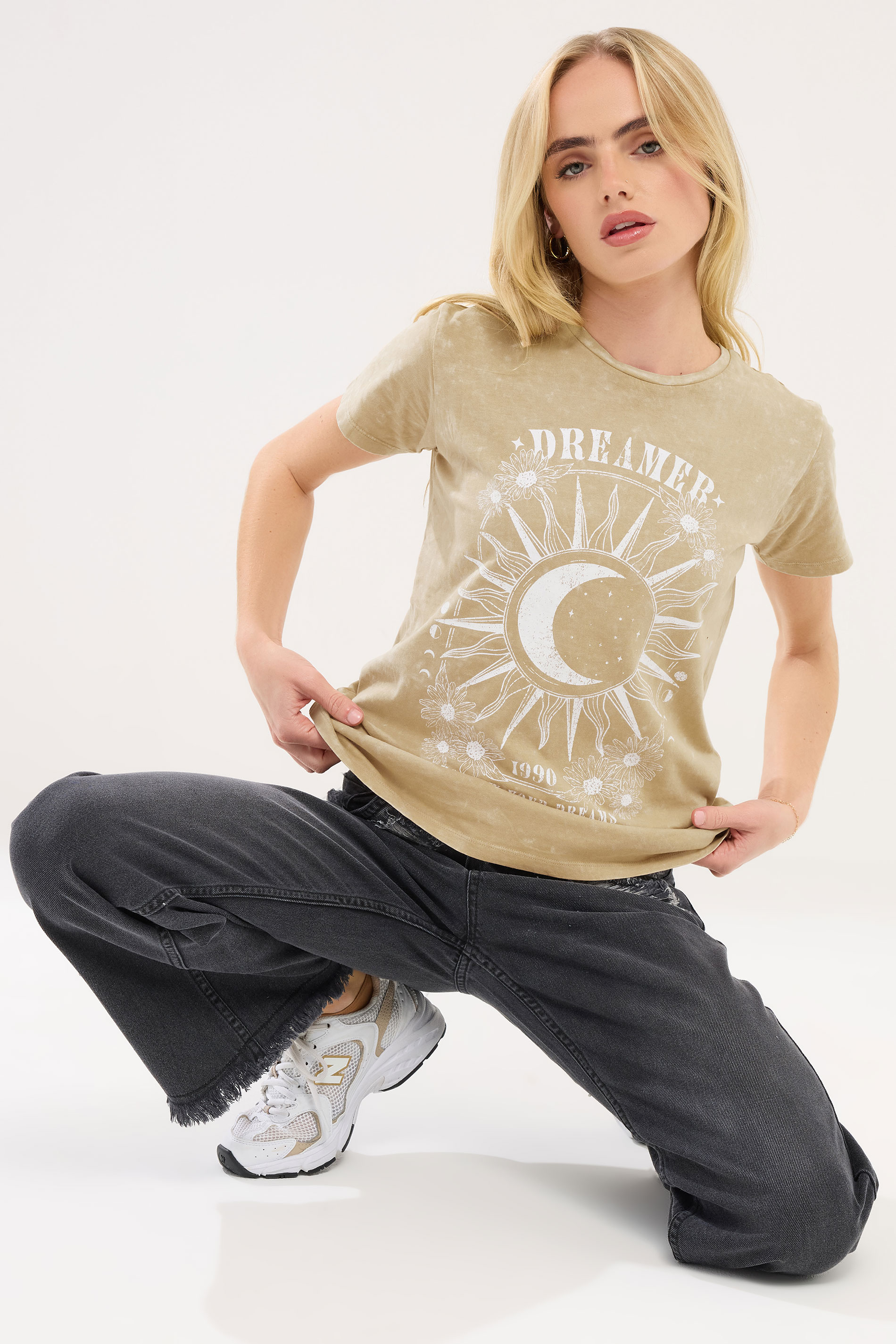 PixieGirl Petite Women's Natural Brown 'Dreamer' Slogan T-Shirt | PixieGirl 2