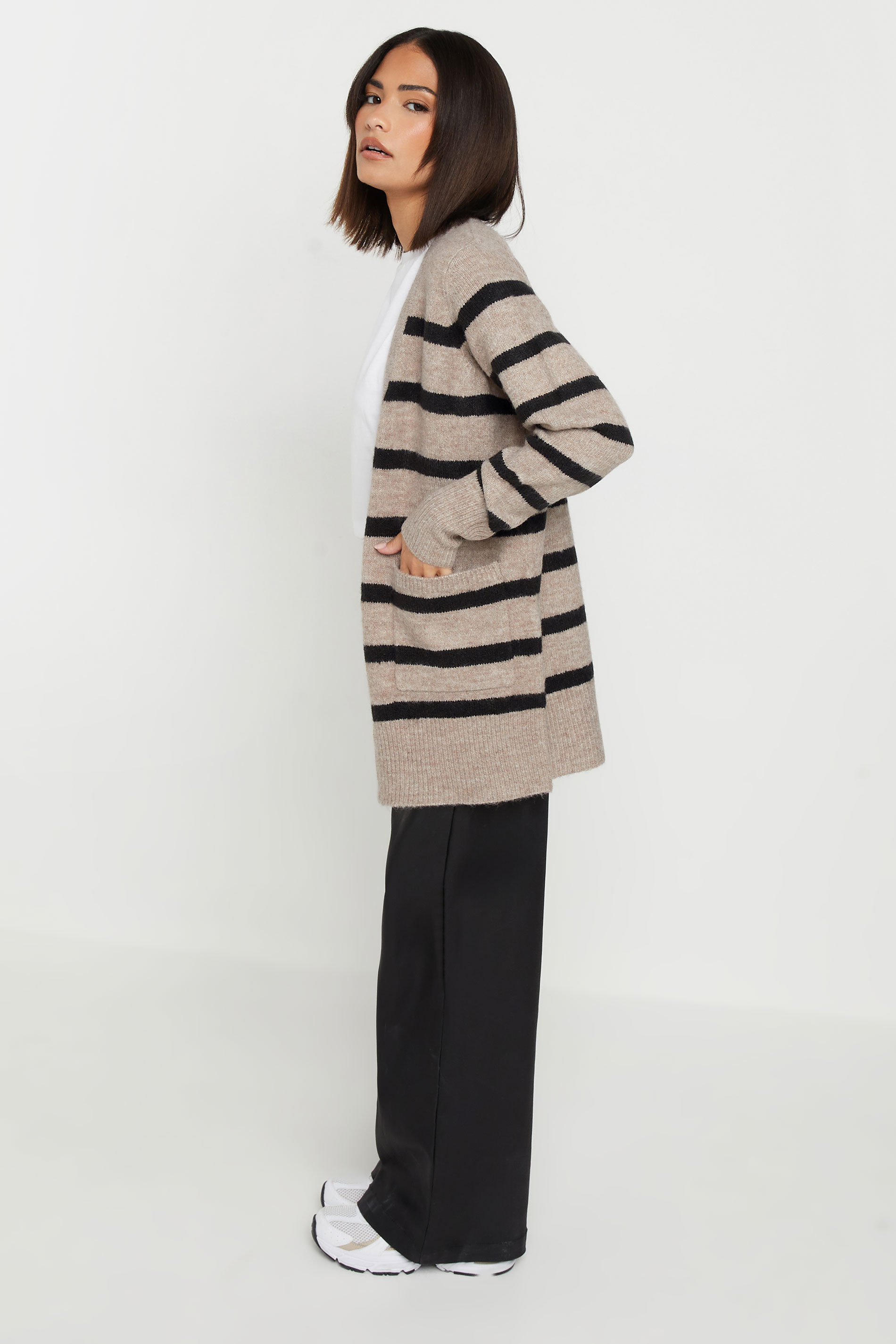 PixieGirl Beige Brown & Black Stripe Midi Cardigan | PixieGirl  2
