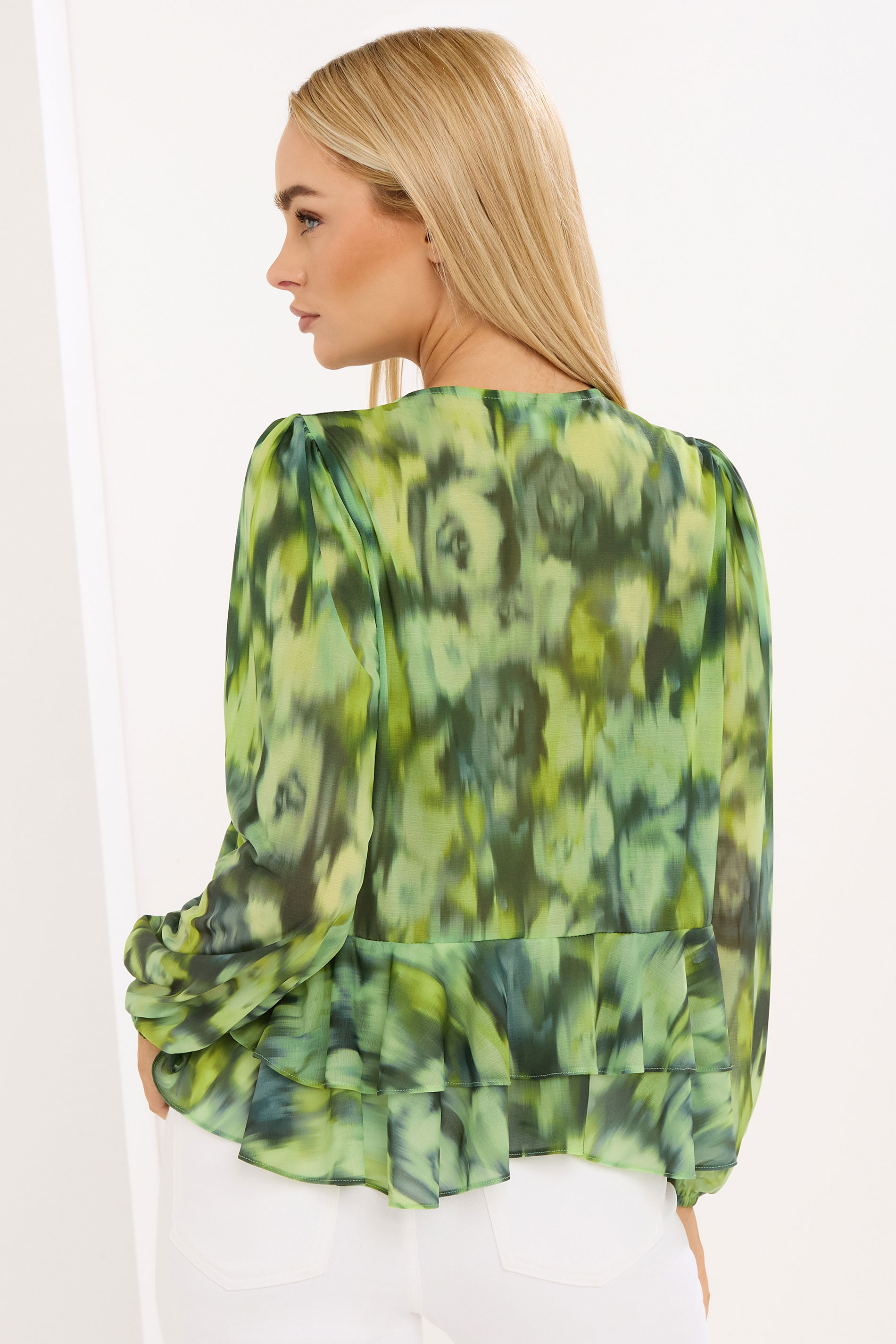 STAR Green Abstract Frill Hem Blouse | StarByJM 2