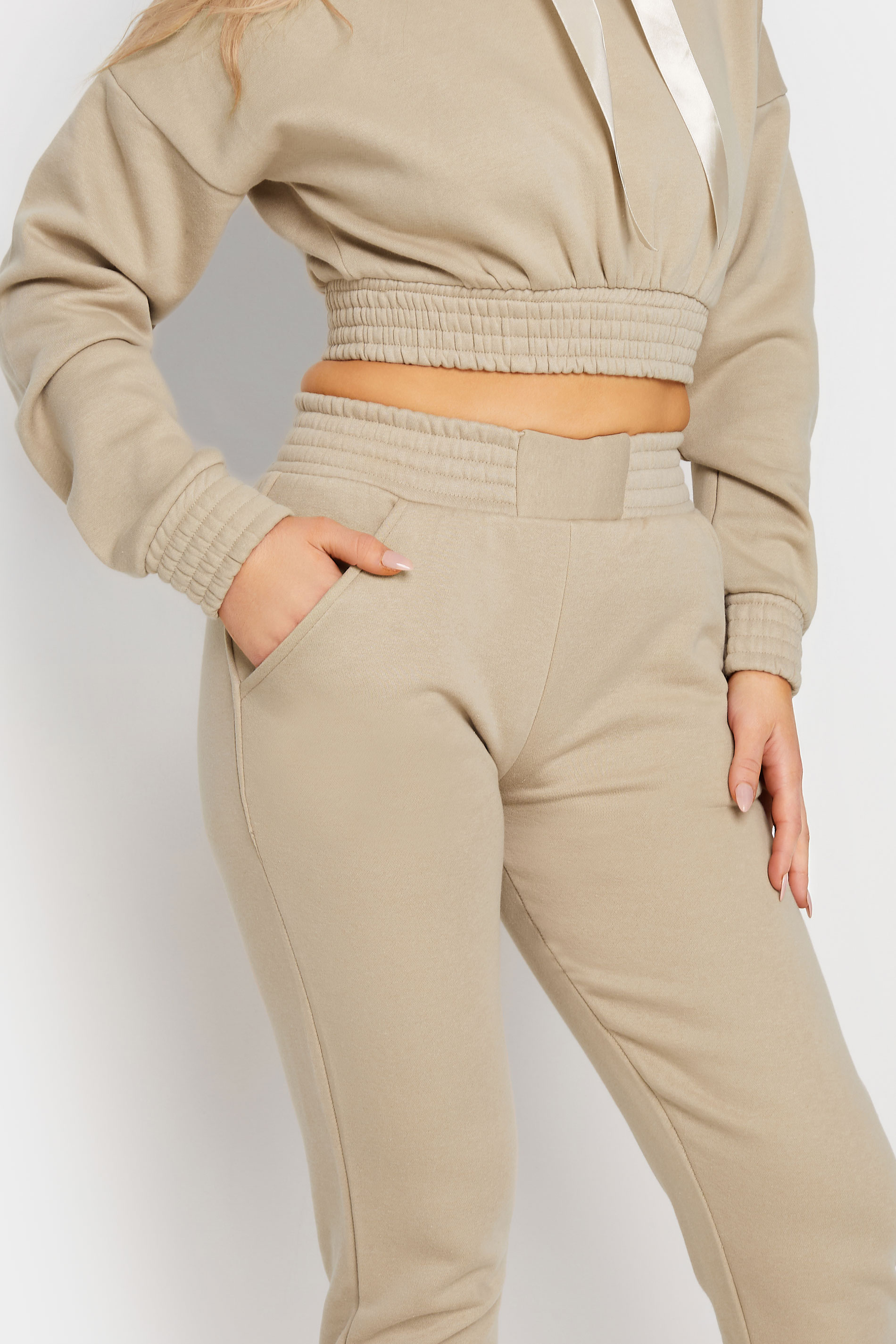 Beige Brown Satin Drawstring Cropped Hoodie | PixieGirl 5