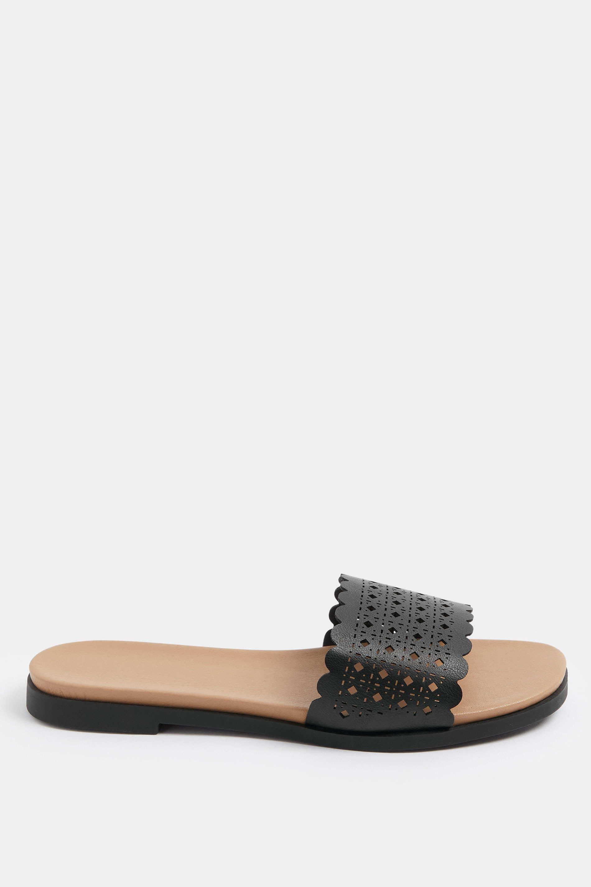 Black Faux Leather Cut Out Mule Sandals In Wide E Fit | Yours Clothing 2