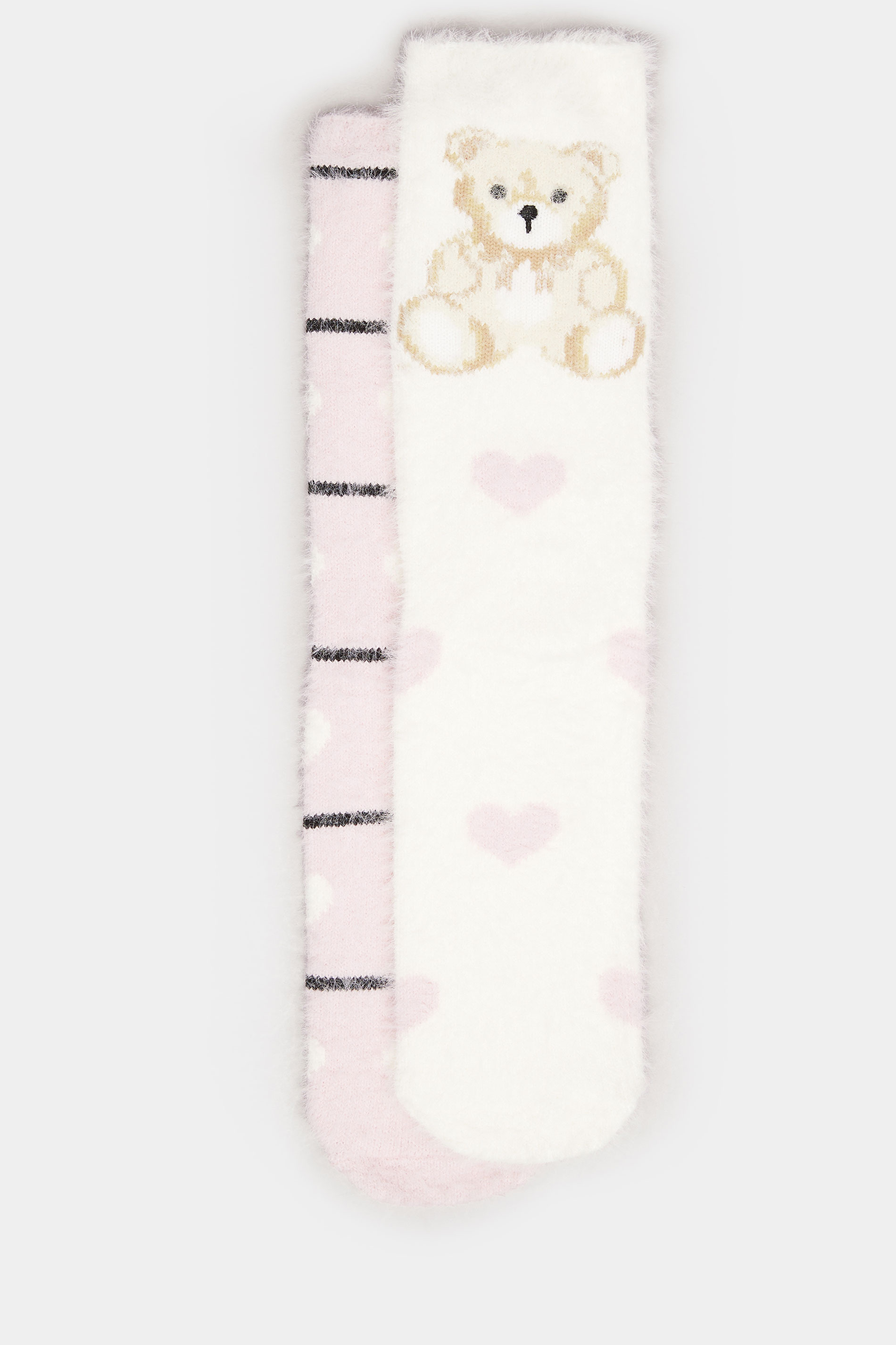 YOURS 2 PACK Curve White & Pink Teddy Bear Fluffy Bed Socks | Yours Clothing 6