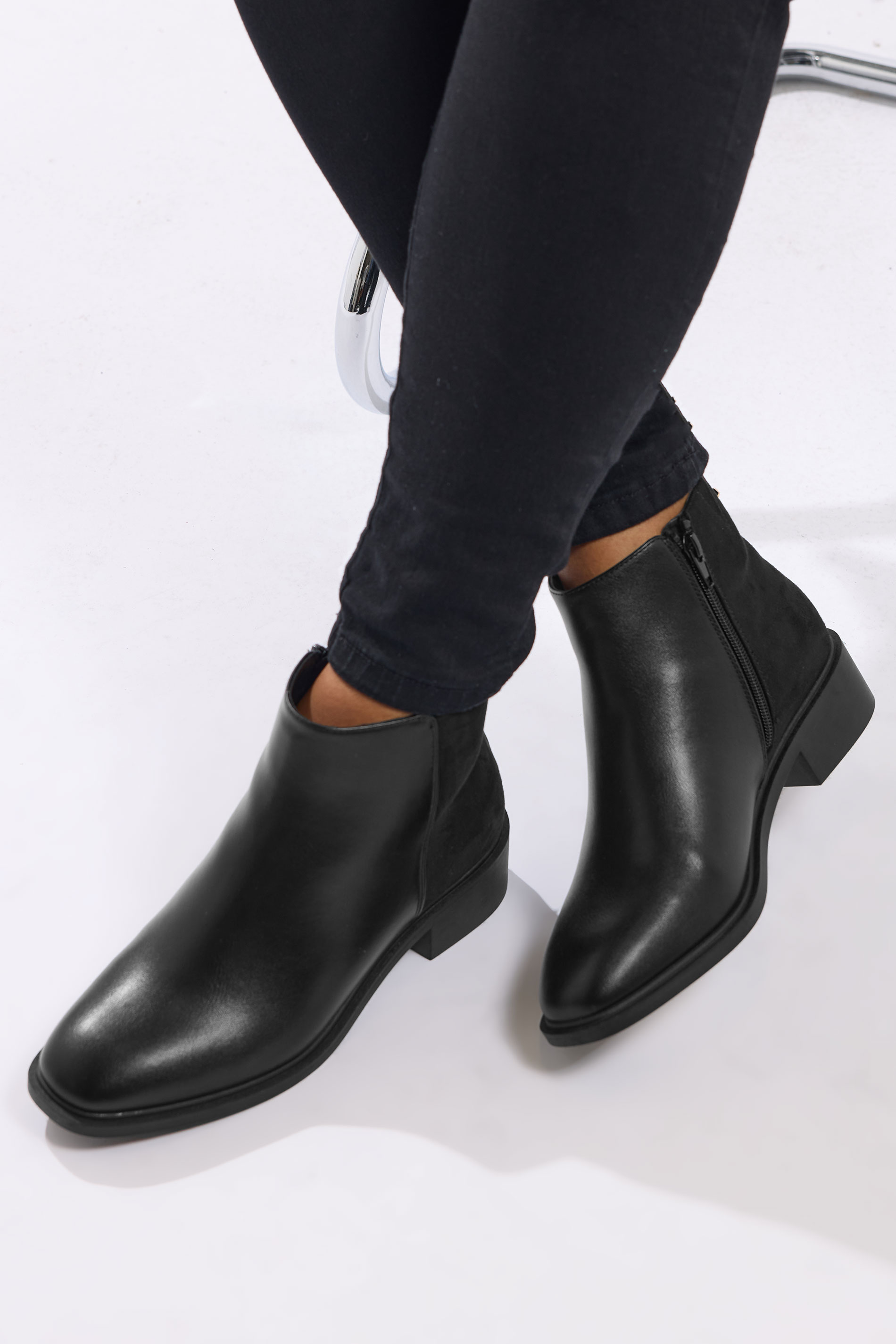 Black Faux Leather Metal Trim Ankle Boots In Extra Wide EEE Fit | Yours Clothing 2