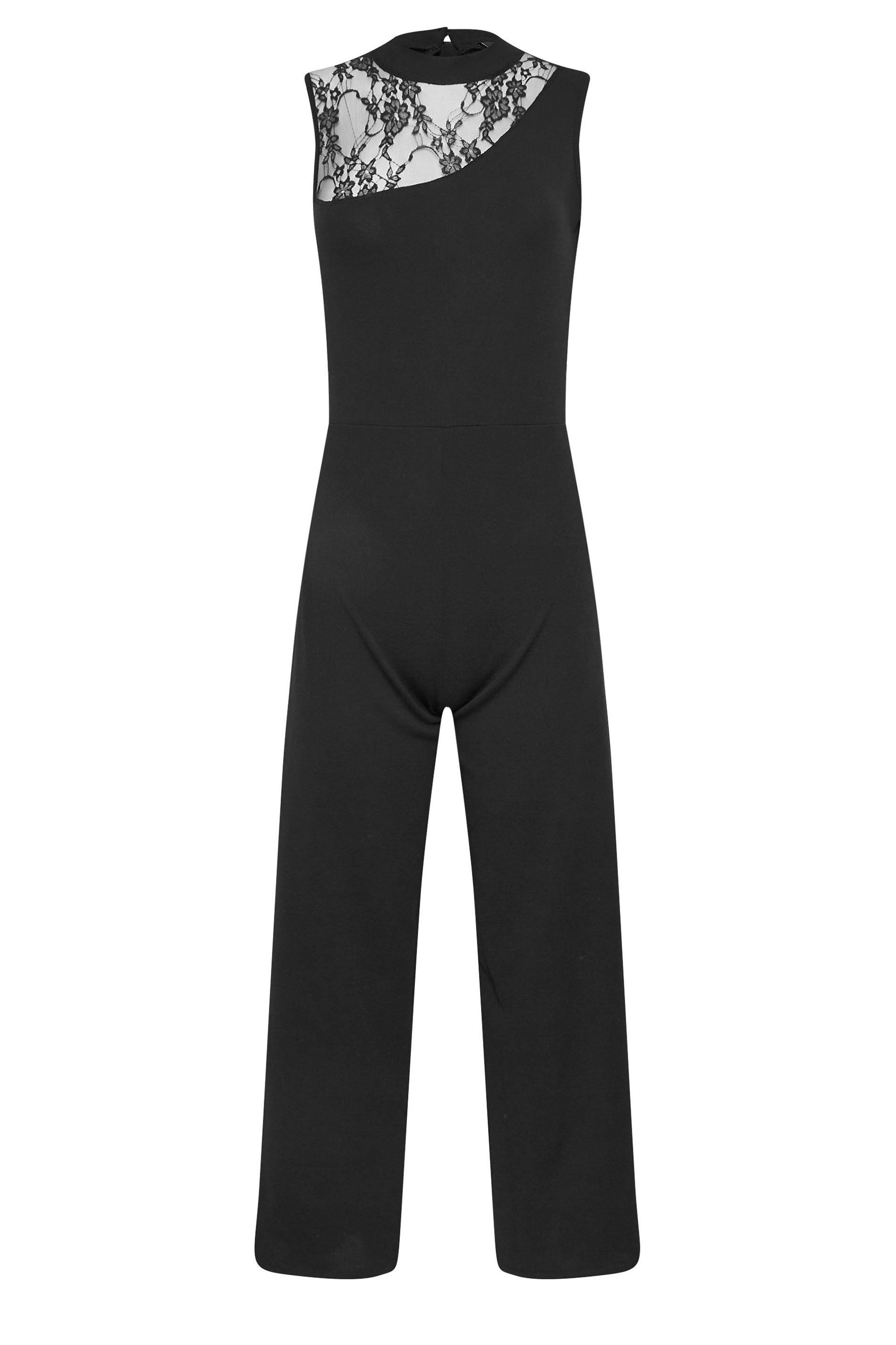 PixieGirl Petite Women's Black Lace Detail Wide Leg Jumpsuit | PixieGirl 5