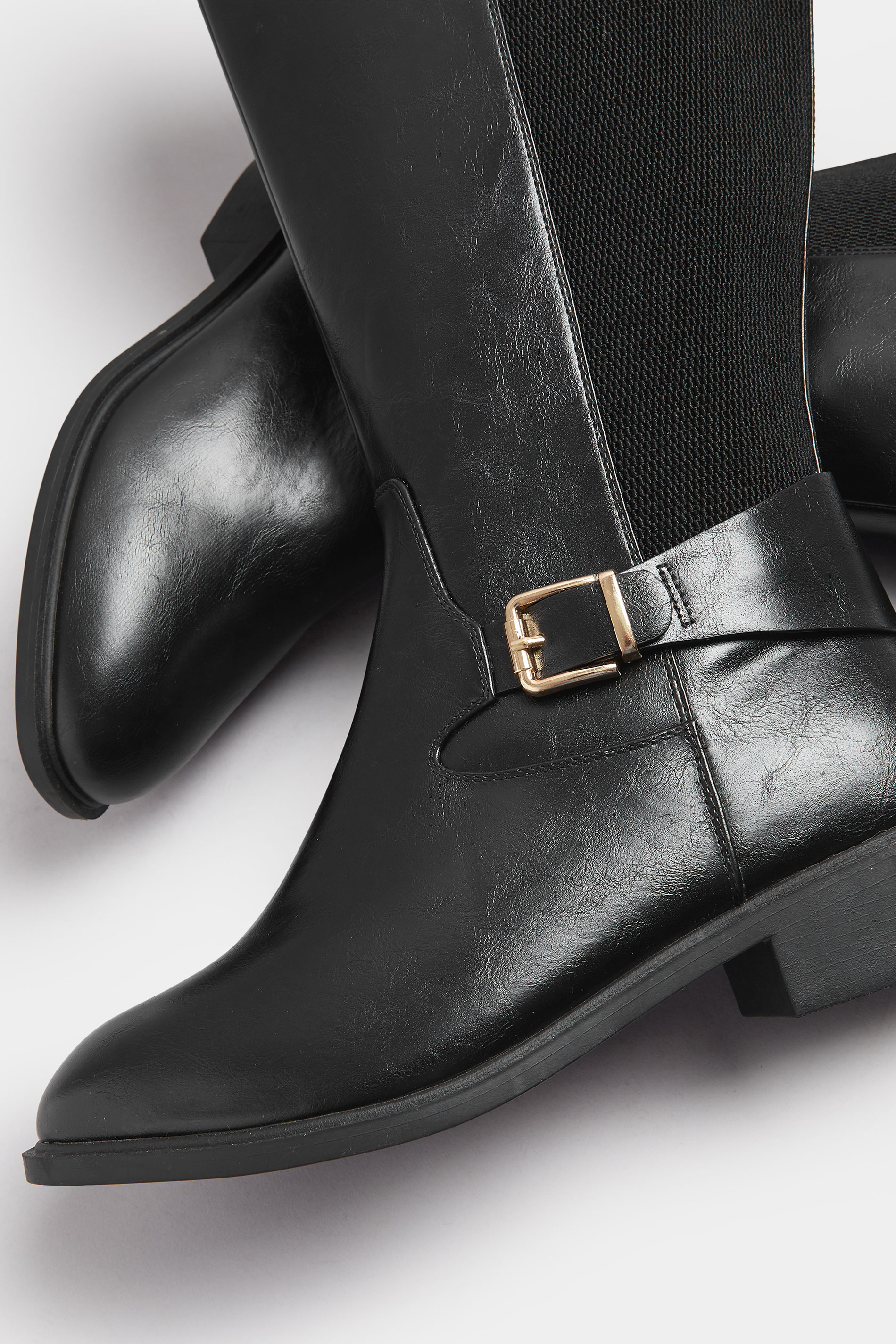 Black Buckle Stretch Knee High Boots In Extra Wide EEE Fit | Yours Clothing 6