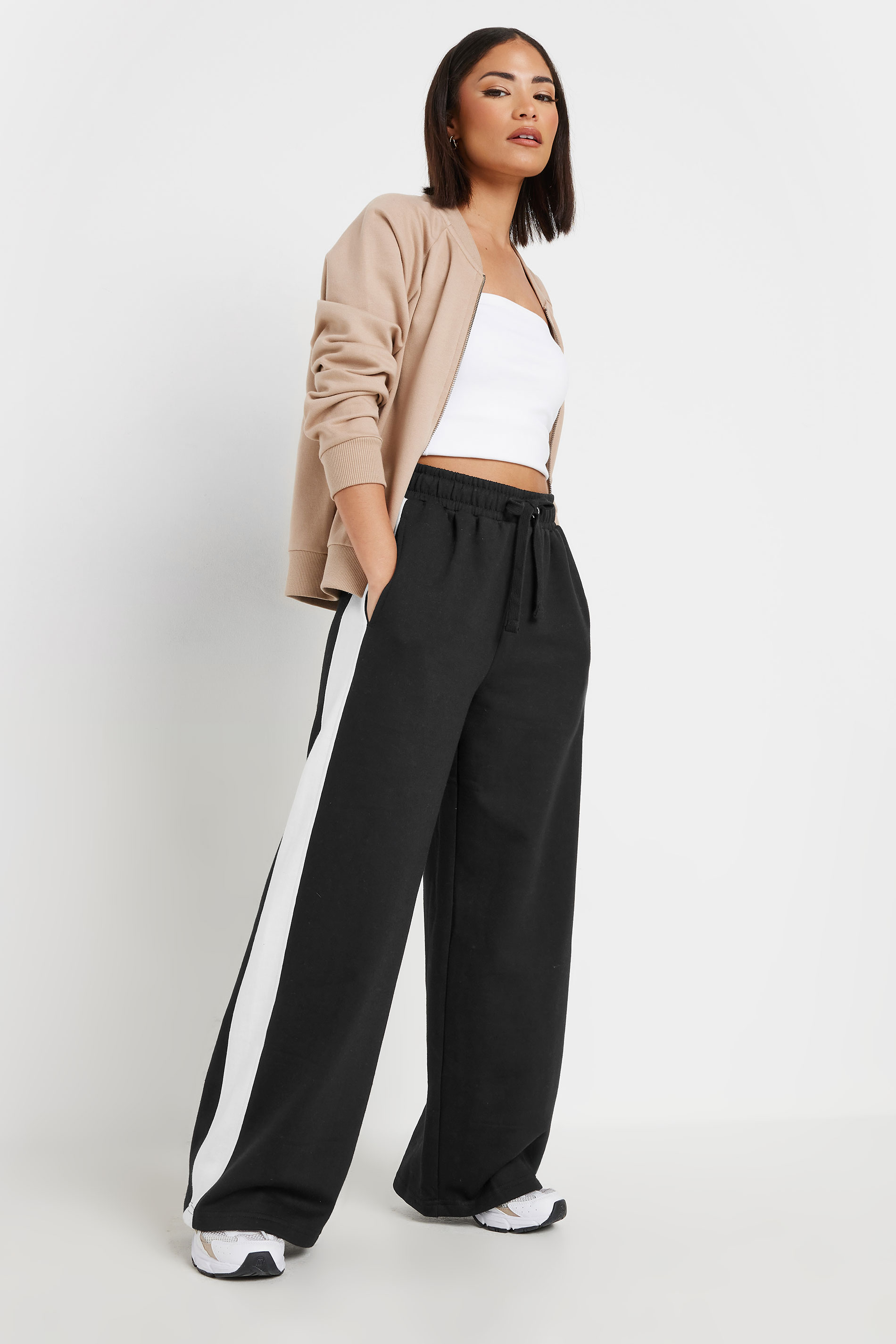 PixieGirl Petite Women's Black Side Striped Wide Leg Jogger | PixieGirl 2