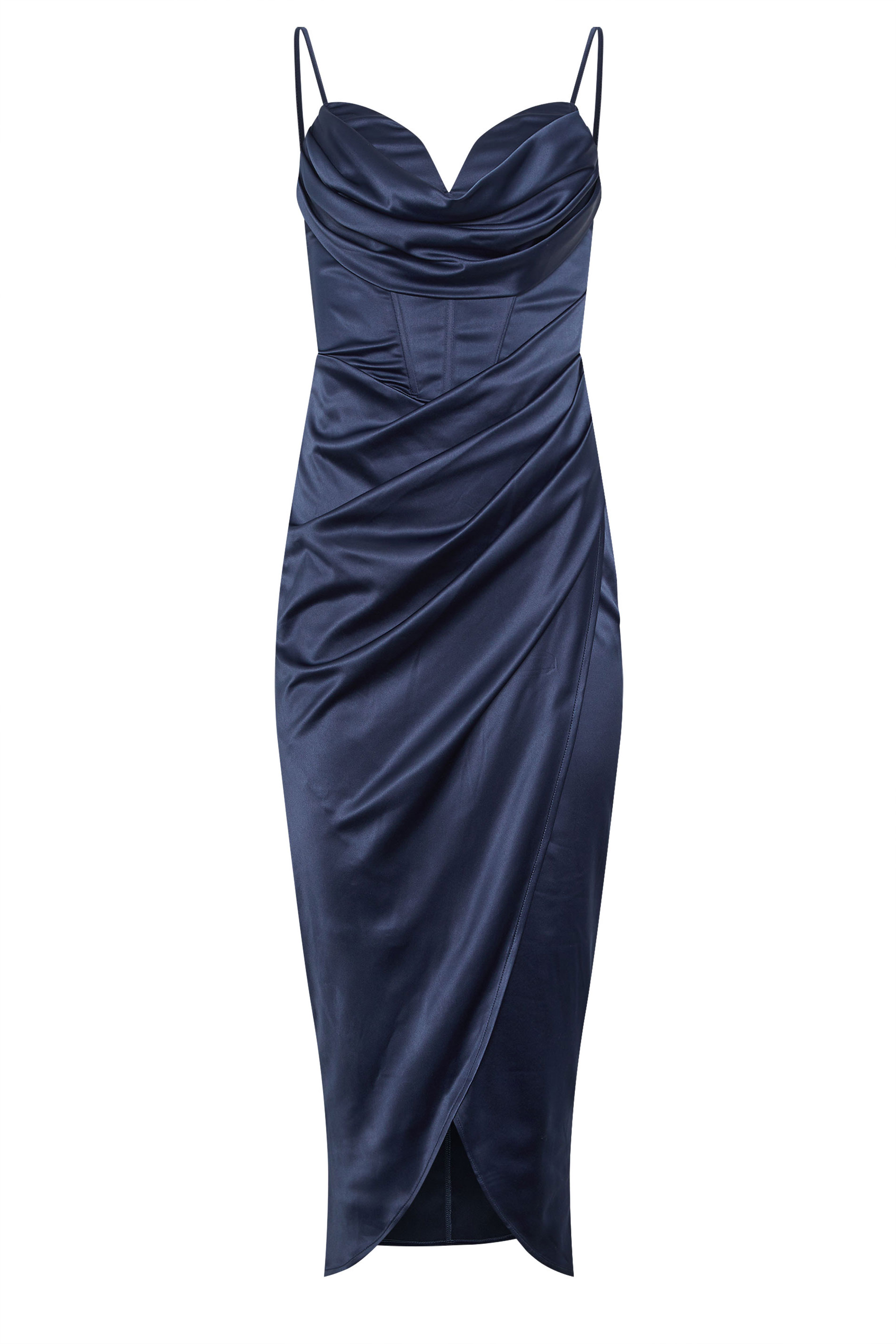 STAR Navy Blue Satin Corset Cowl Wrap Dress | StarByJM 6