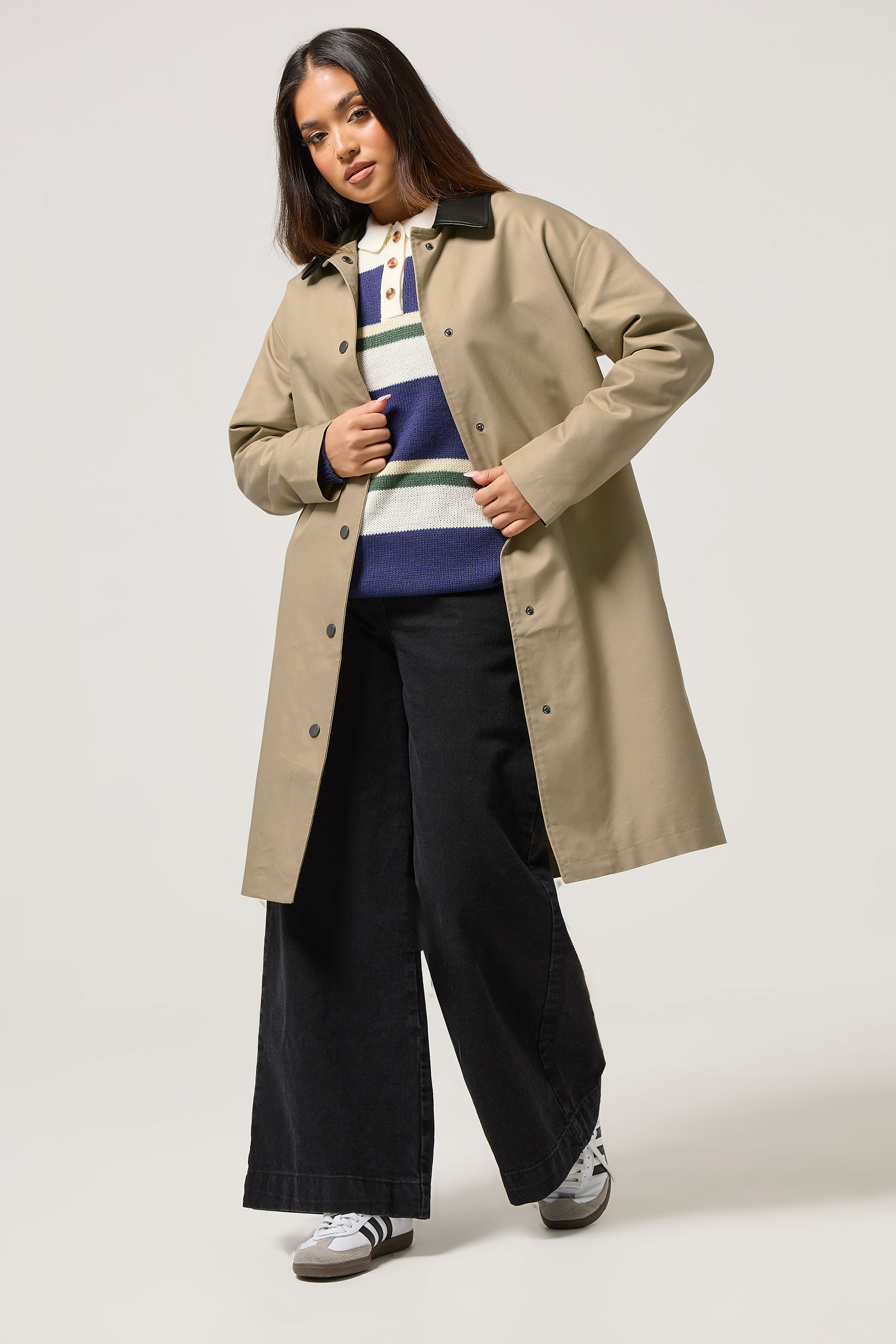 PixieGirl Petite Women's Stone Brown Contrast Collar Car Coat | PixieGirl 2