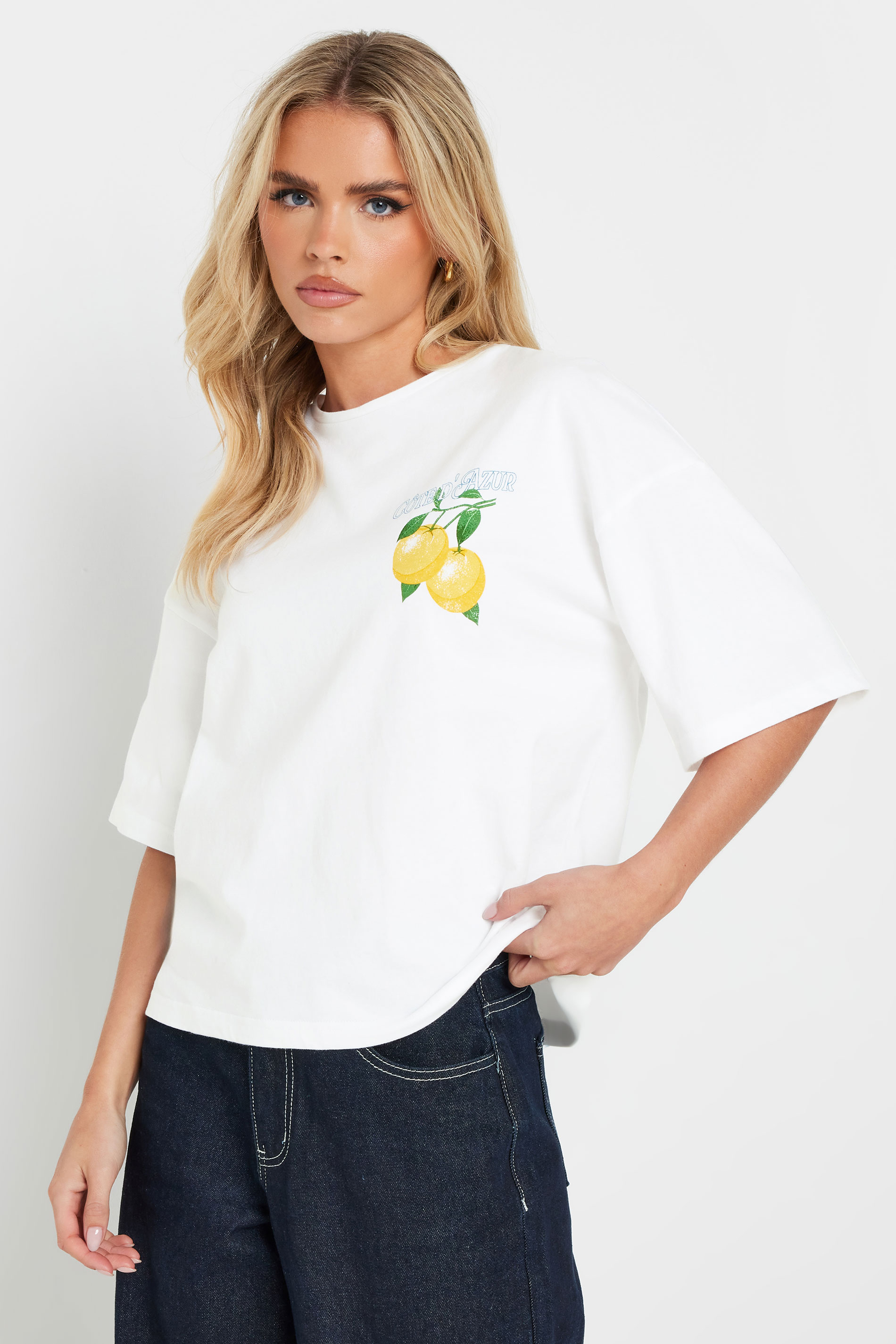 PixieGirl Petite Women's White 'St Tropez' Lemon Back Graphic T-Shirt | PixieGirl 3