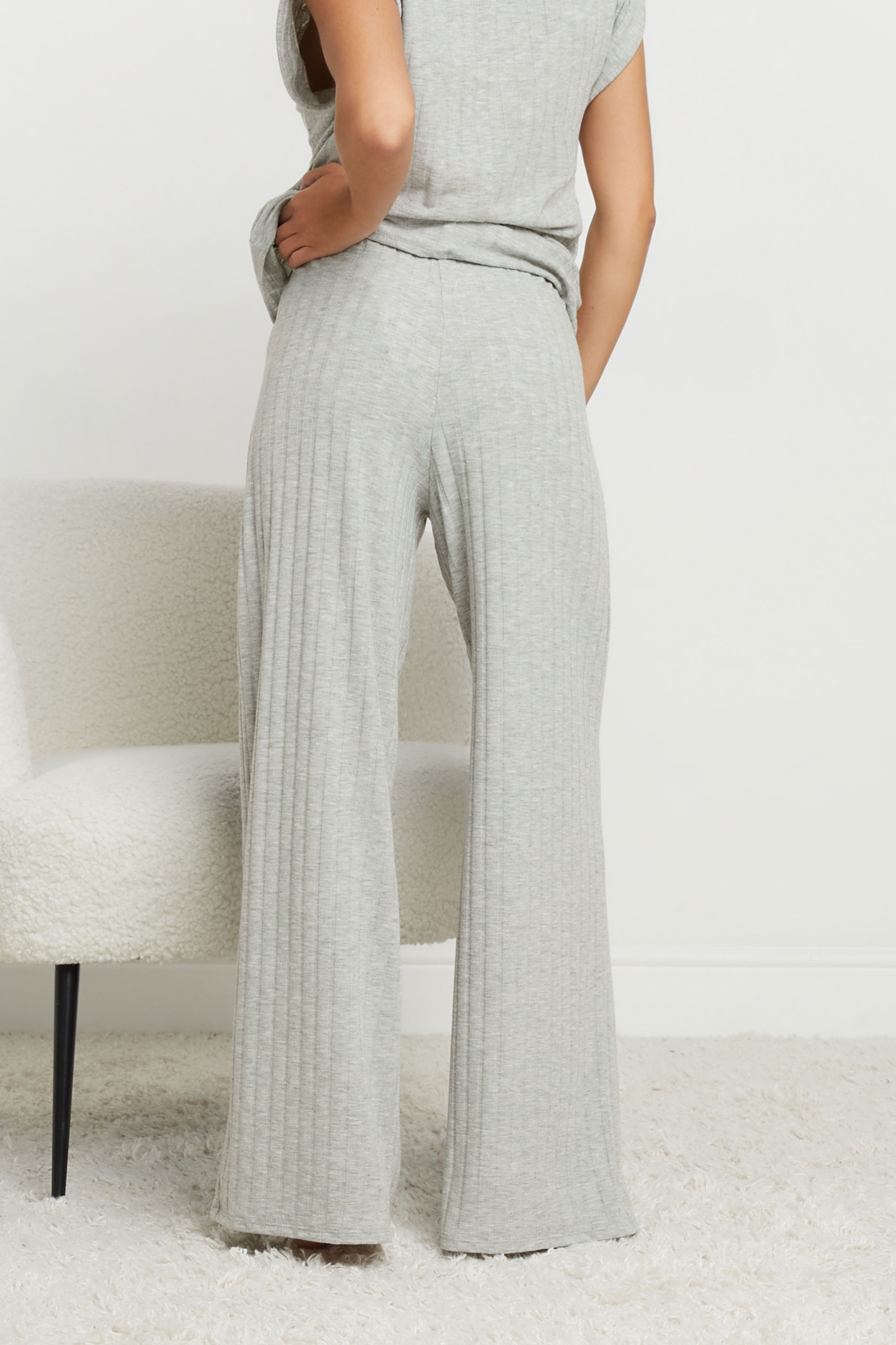 PixieGirl Petite Women's Grey Ribbed Wide Leg Trousers | PixieGirl 4