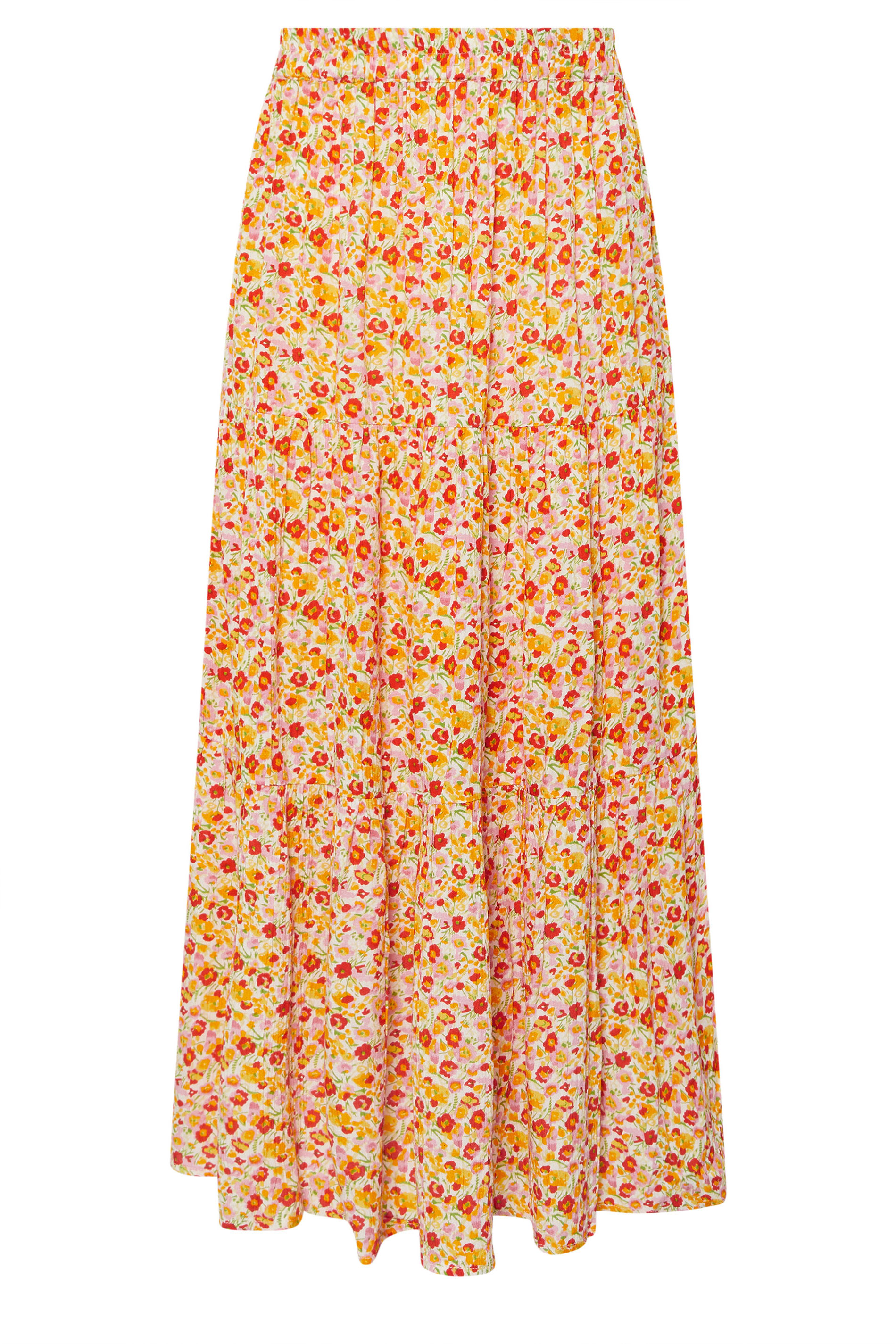 PixieGirl Petite Women's Orange Ditsy Floral Tiered Maxi Skirt | PixieGirl 5
