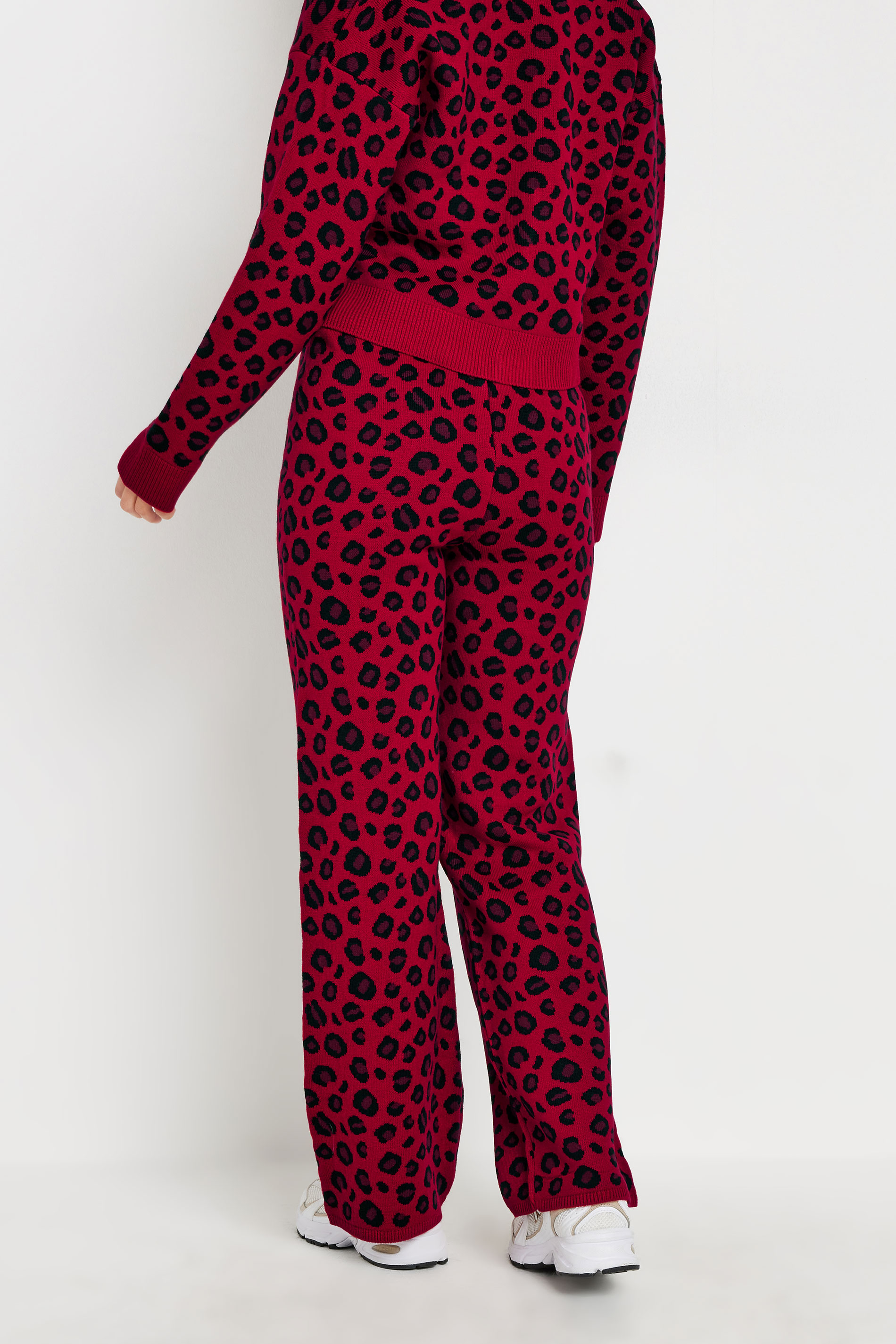 PixieGirl Petite Women's Red Leopard Print Wide Leg Trousers | PixieGirl 3