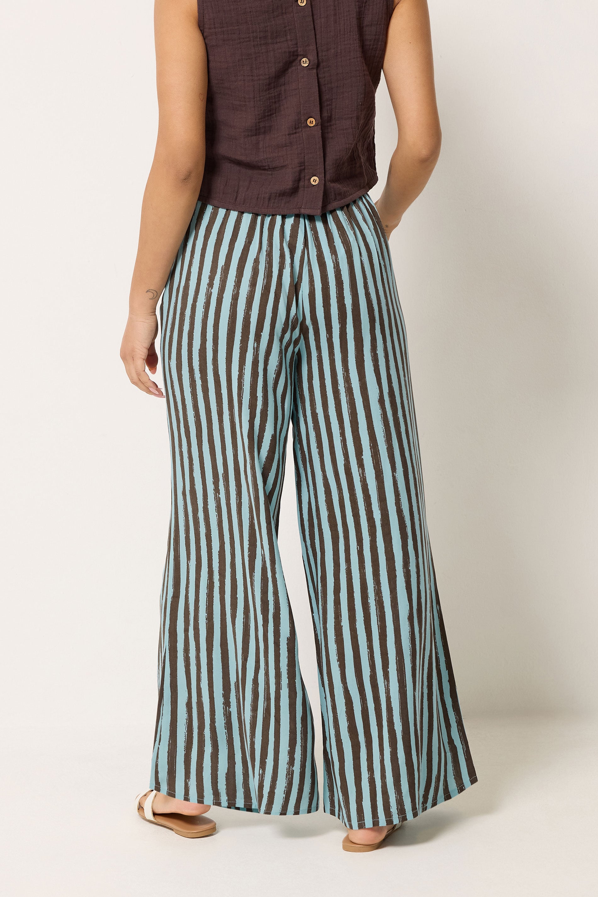 PixieGirl Petite Women's Brown Stripe Palazzo Wide Leg Trousers | PixieGirl  2