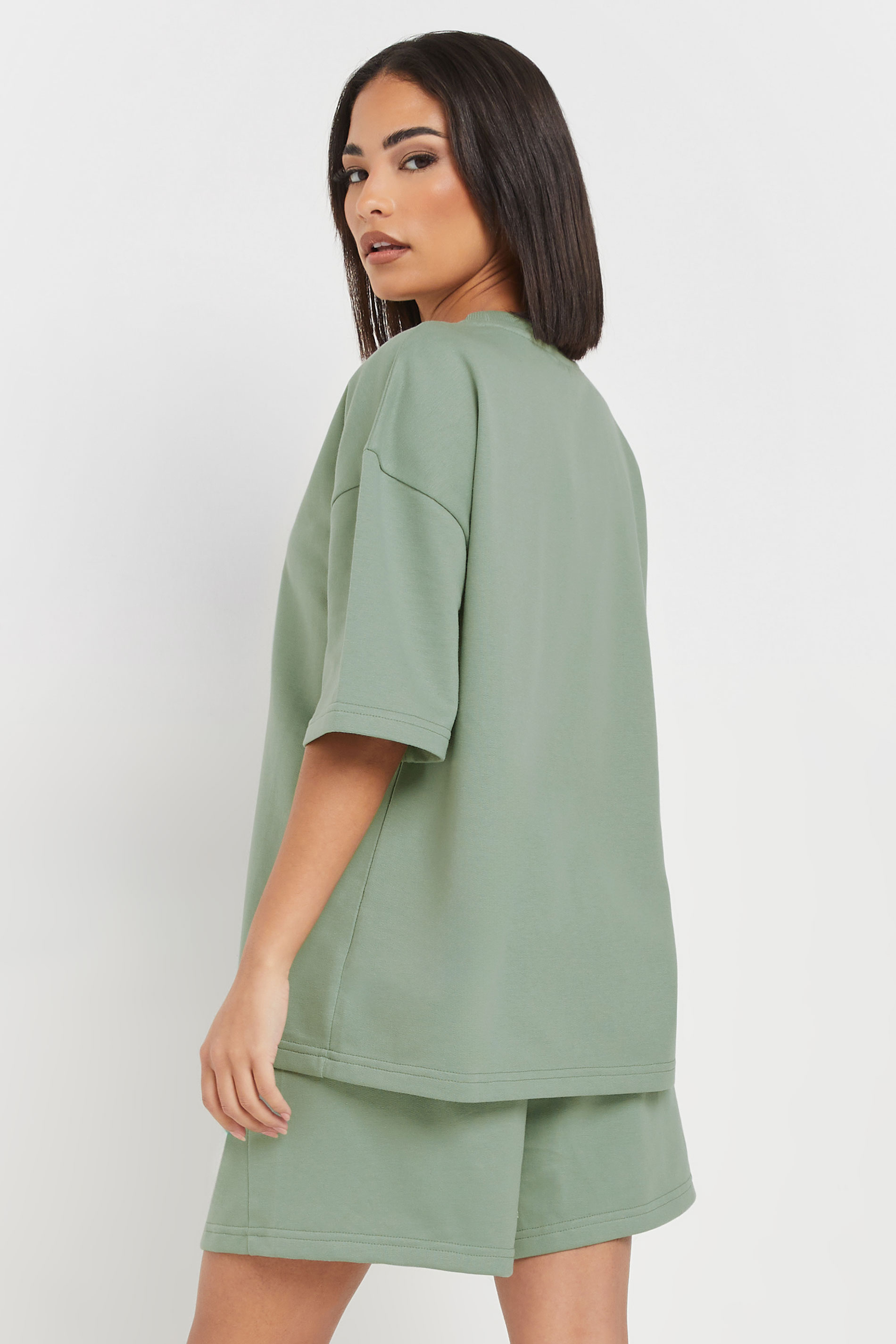 PixieGirl Petite Women's Sage Green Sweat Jersey T-Shirt & Shorts Set | PixieGirl 3