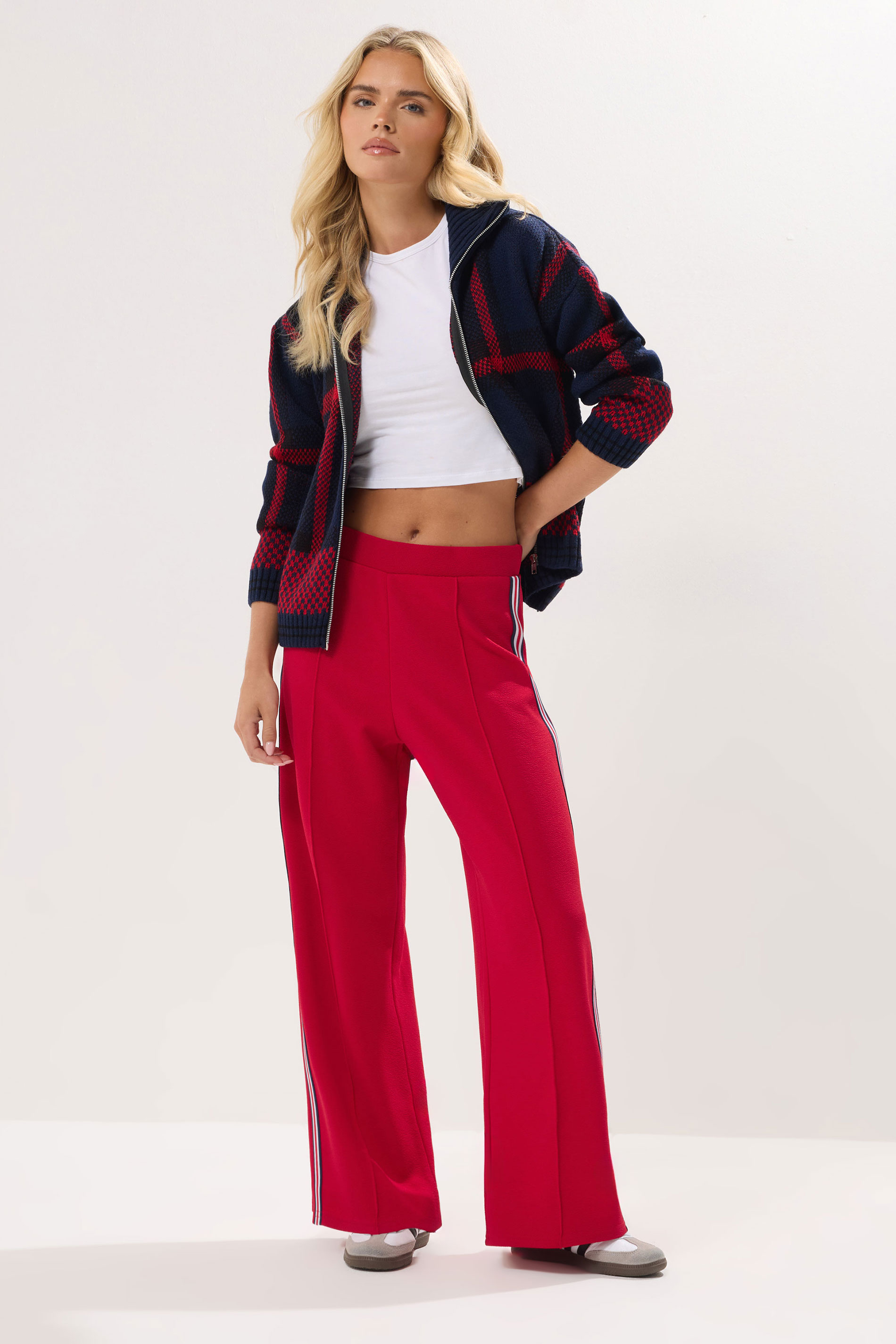 PixieGirl Petite Women's Red Side Stripe Trousers | PixieGirl 1