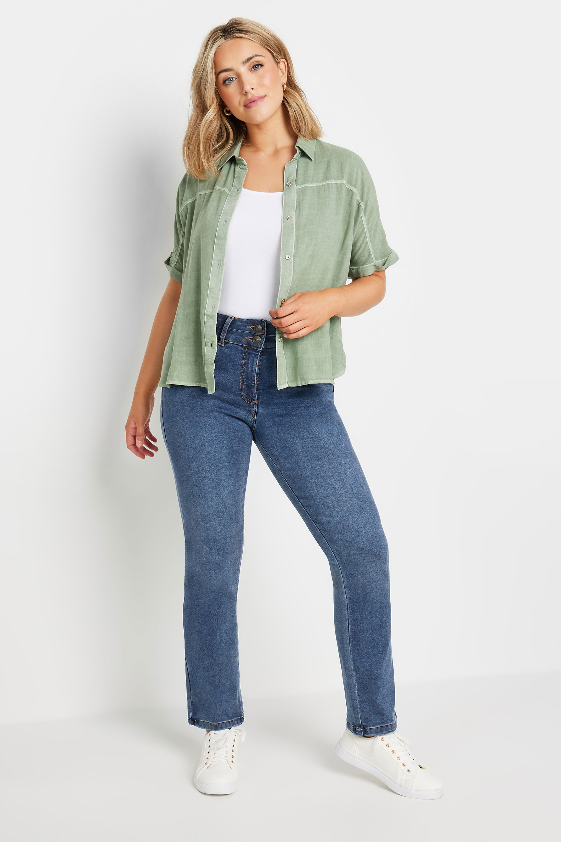 M&Co Blue Mid Wash Lift & Shape Straight Leg Jeans | M&Co 1