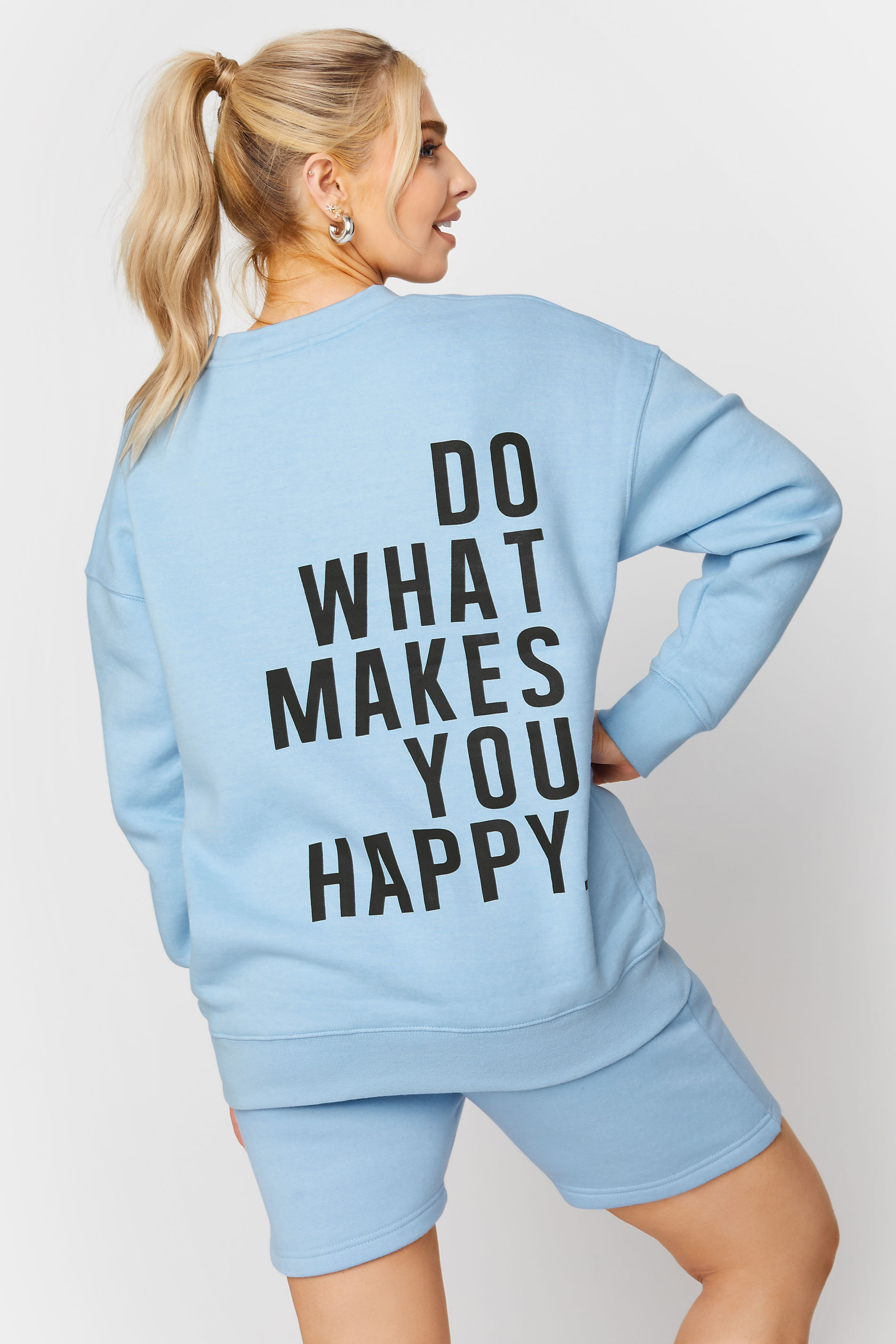 Blue 'Do What Makes You Happy' Slogan Print Oversized Sweatshirt | PixieGirl 1