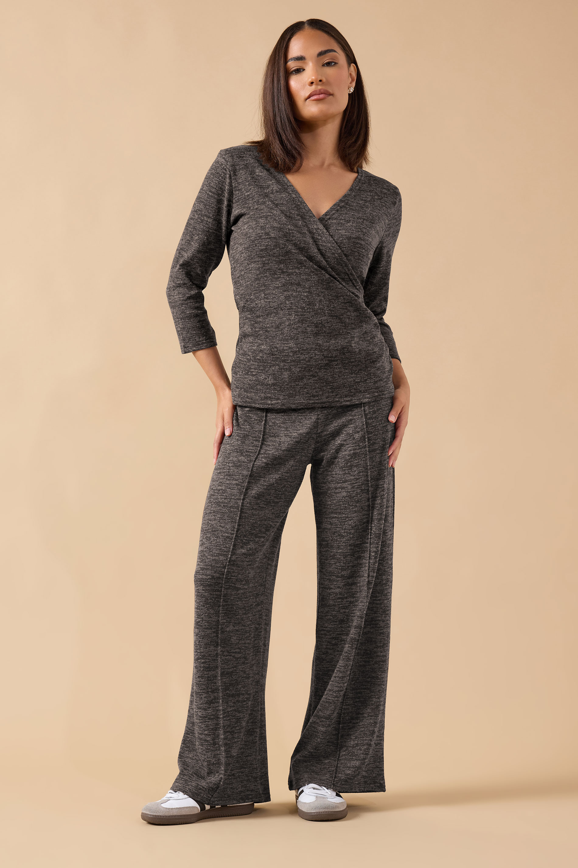 PixieGirl Petite Women's Chocolate Brown Marl Wrap Top | PixieGirl 2