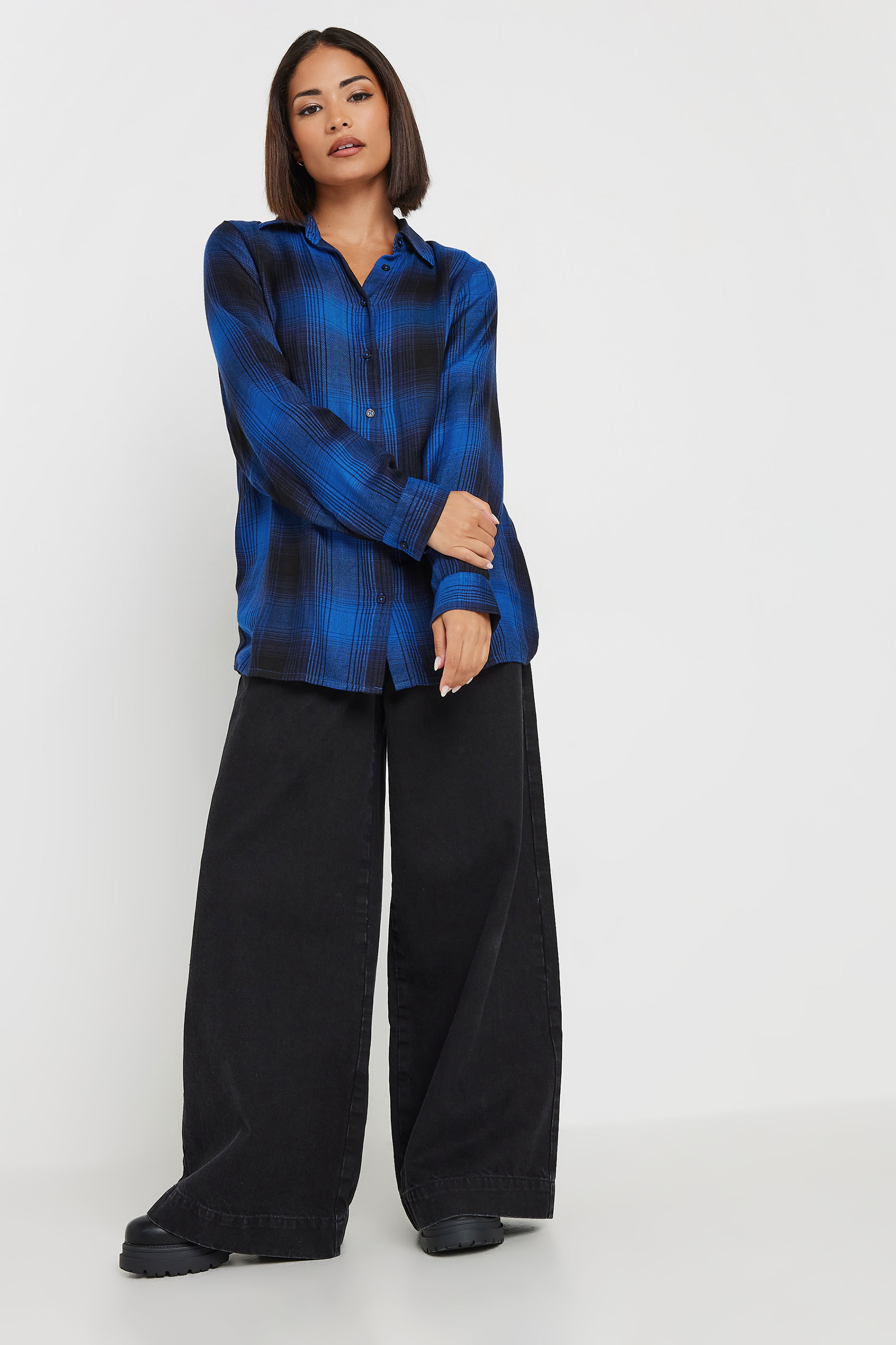 PixieGirl Petite Women's Blue Woven Check Overshirt | PixieGirl 2