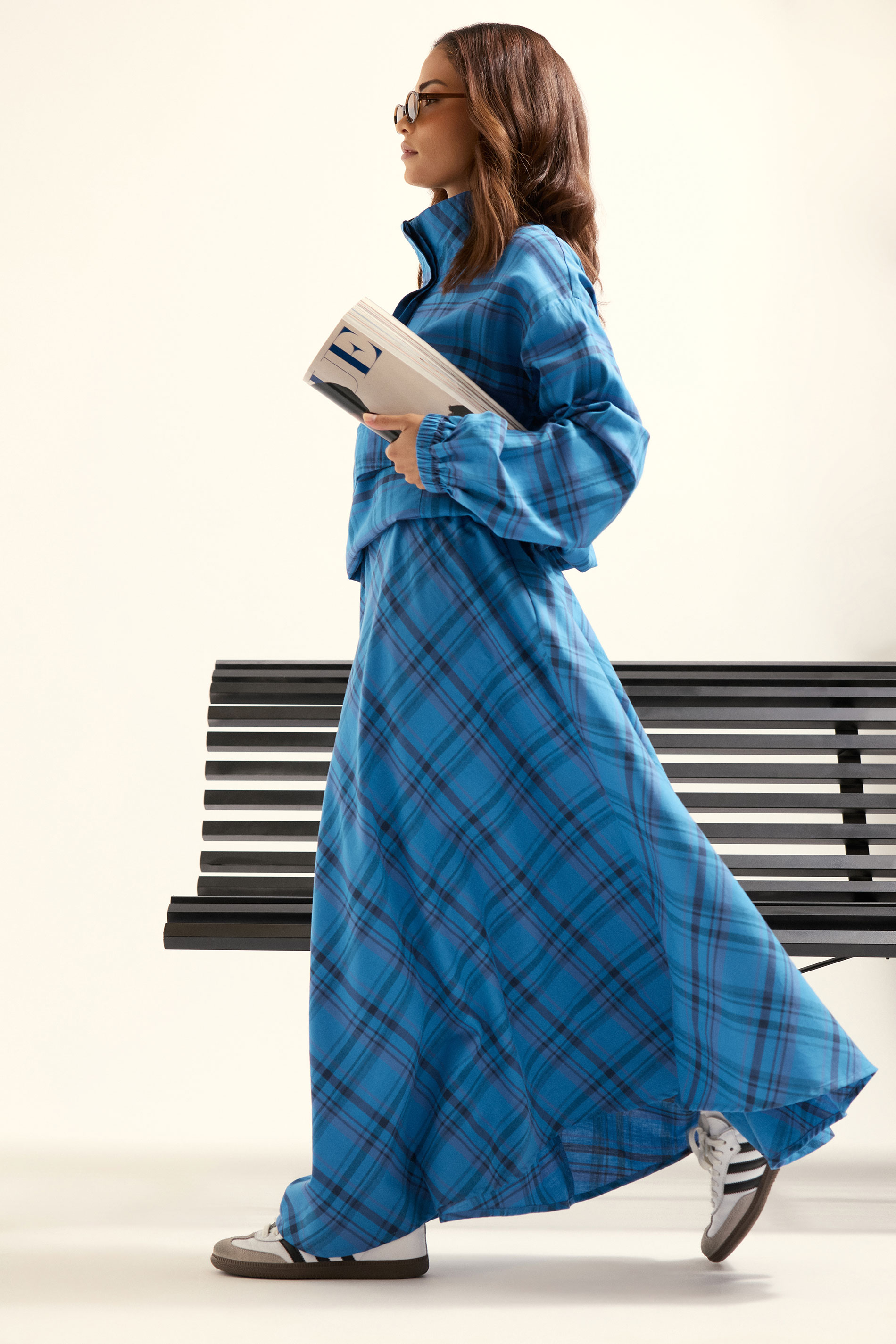 Pixiegirl Women's Blue Petite Check Print Maxi Skirt Size Petite > 18
