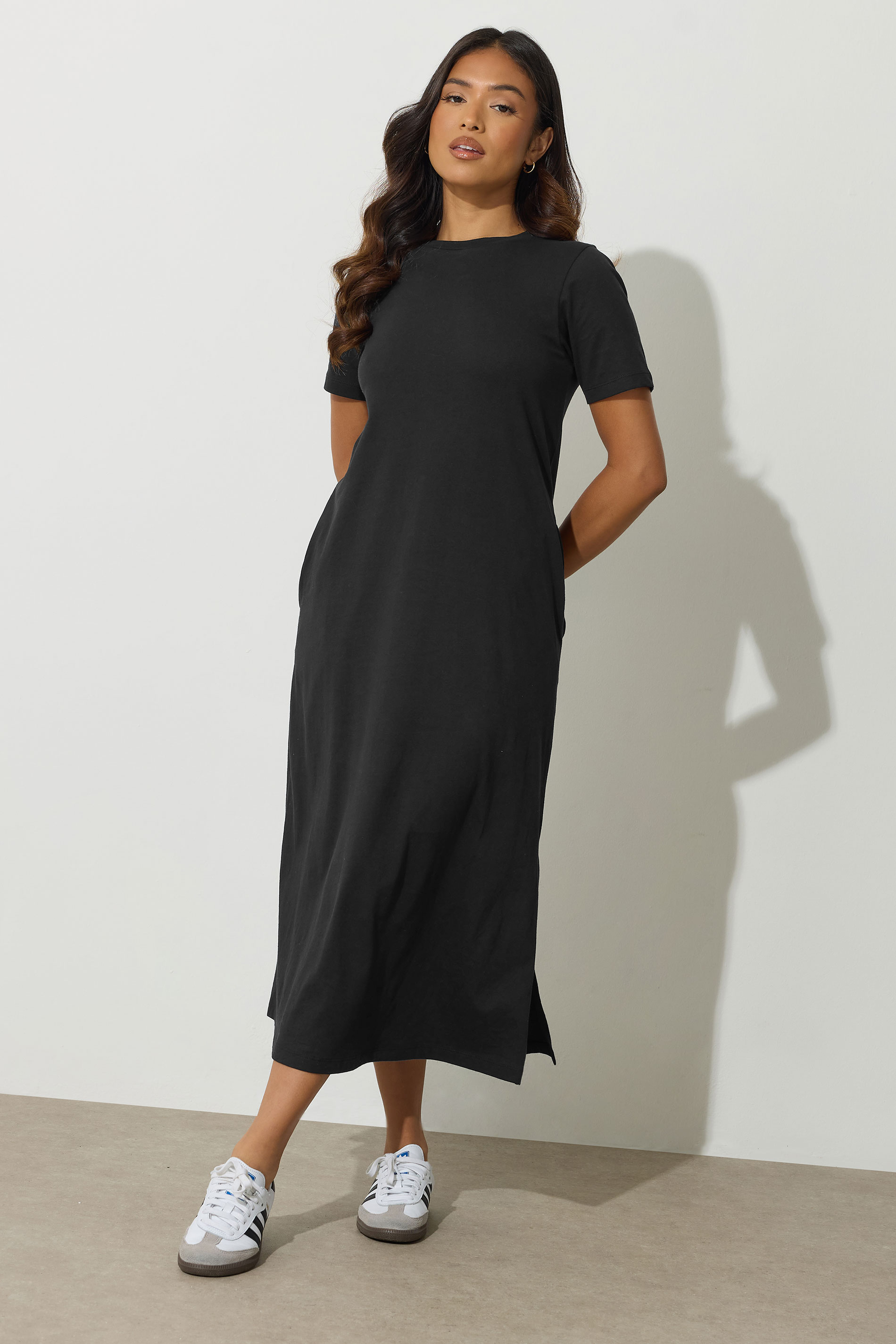 PixieGirl Petite Women's Black Cotton T-Shirt Maxi Dress | PixieGirl 3