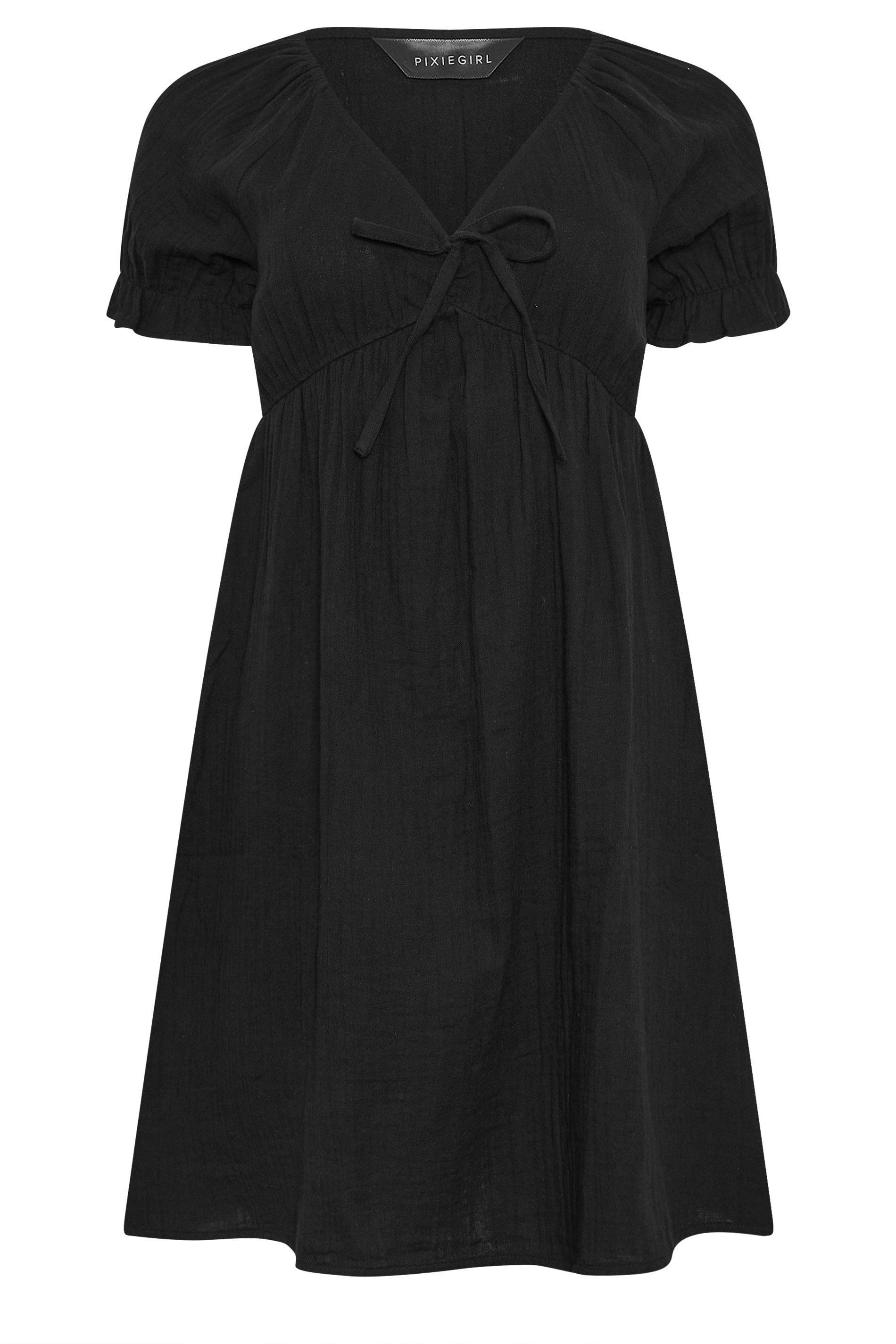 PixieGirl Petite Women's Black Tie Front Mini Dress | PixieGirl 5