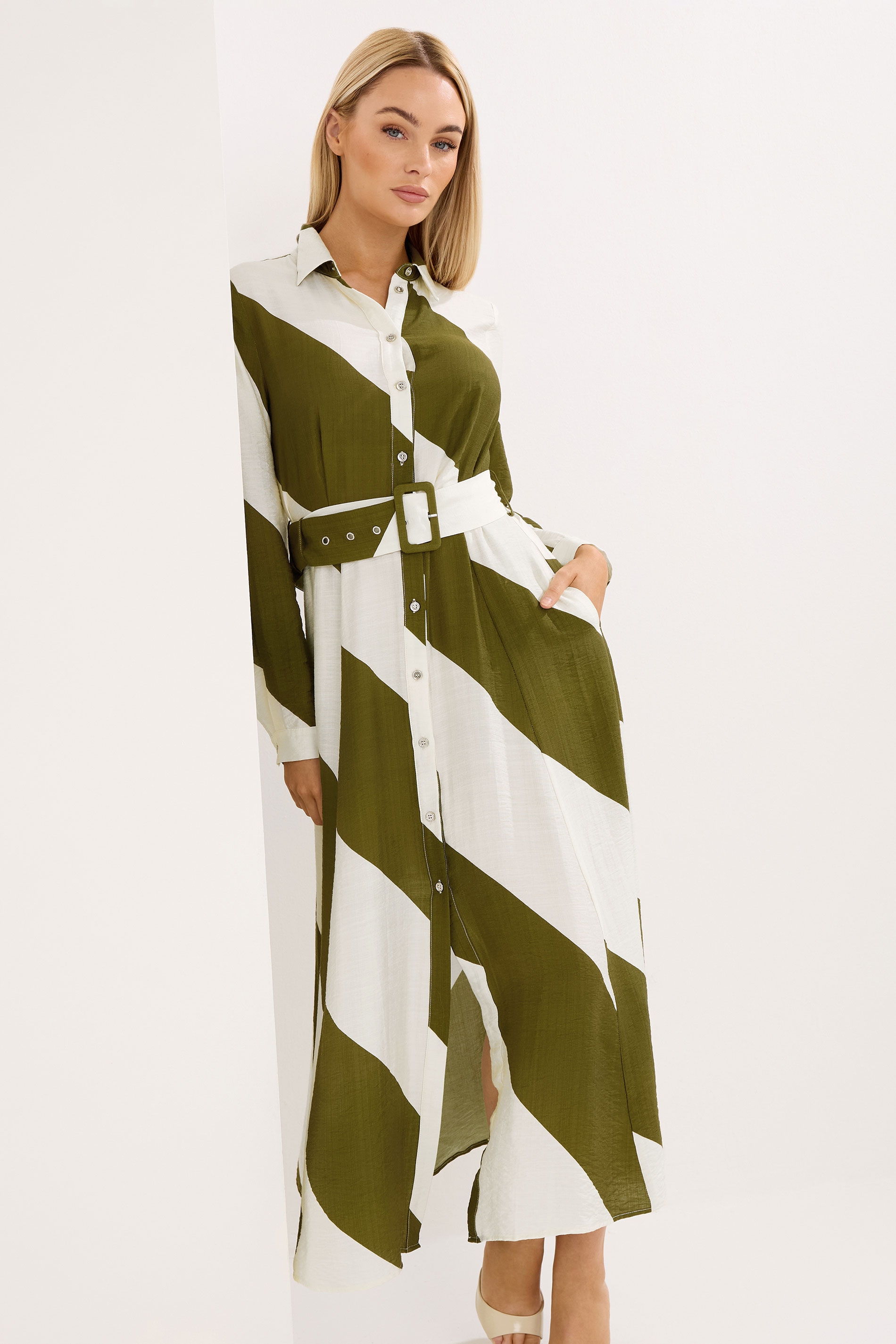 STAR Khaki Green Stripe Shirt Dress | StarByJM 1