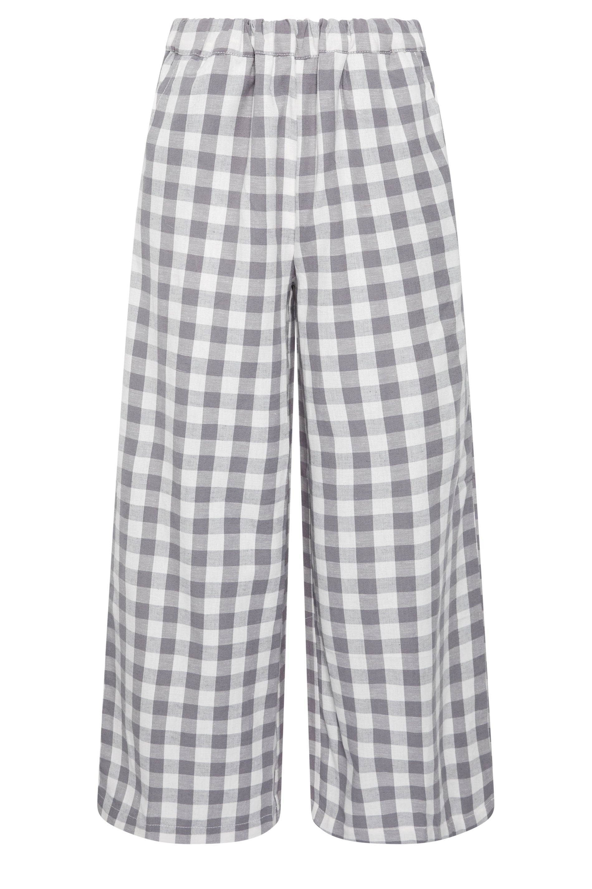 PixieGirl Petite Women's Grey Gingham Wide Leg Trousers | PixieGirl 1