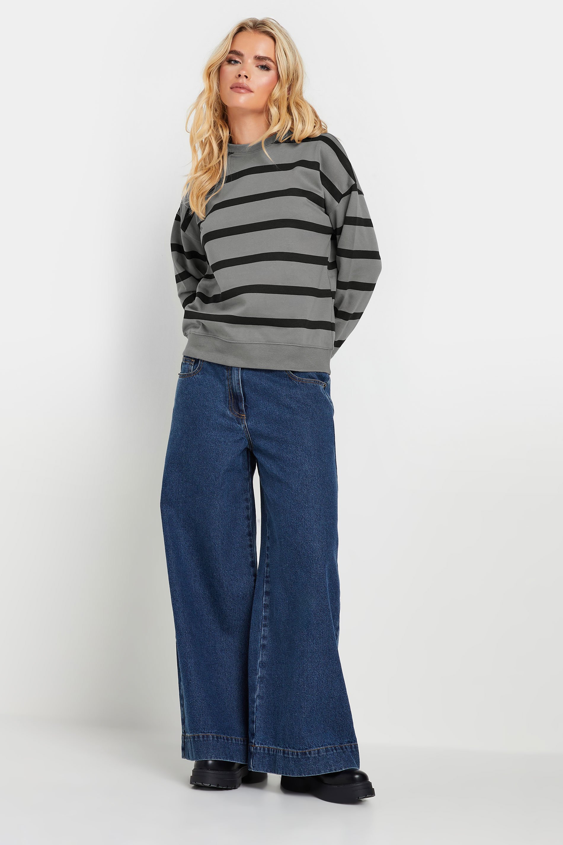 PixieGirl Petite Women's Charcoal Grey Stripe Sweatshirt | PixieGirl 2