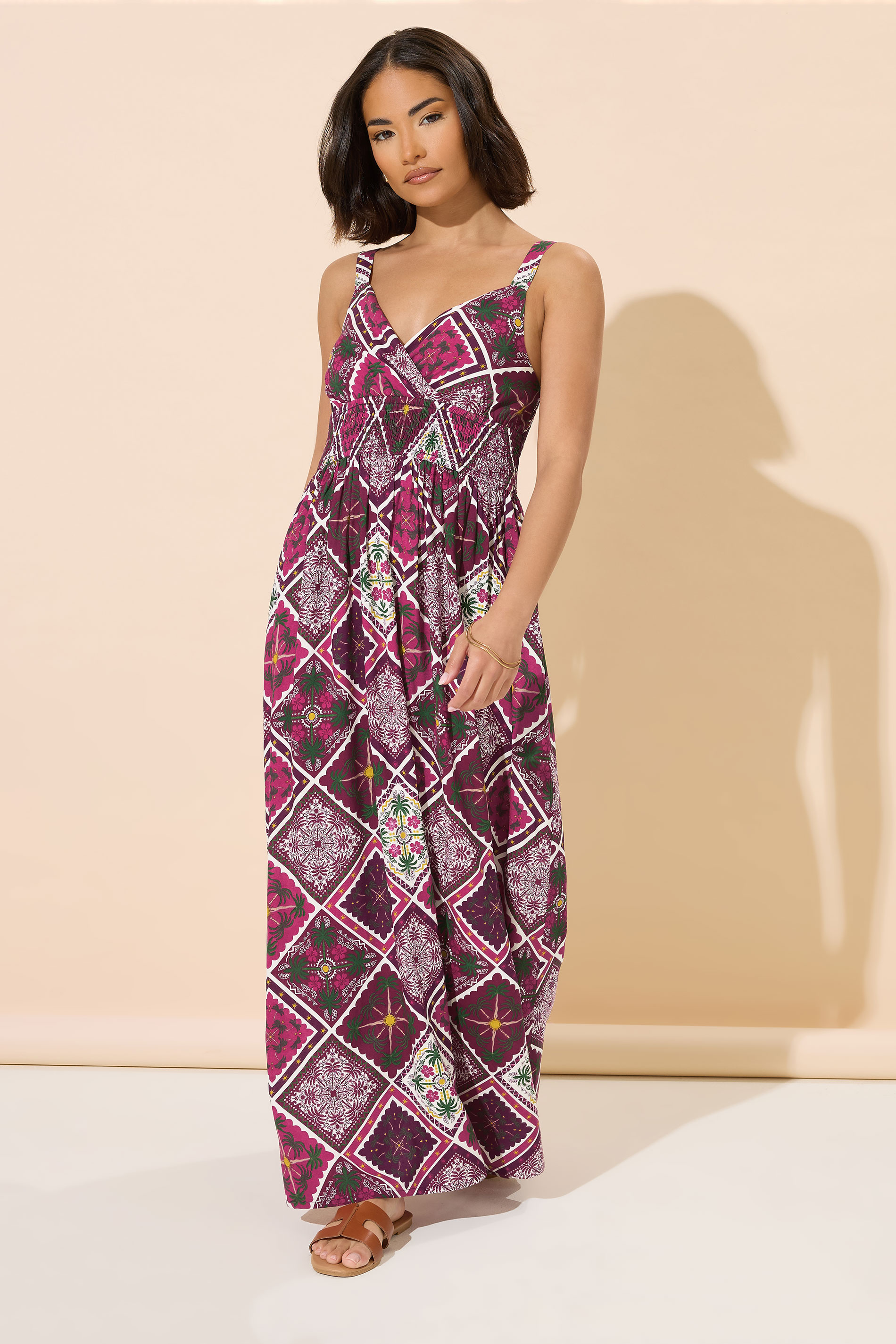 PixieGirl Petite Women's Purple Tile Print Wrap Maxi Dress | PixieGirl 2
