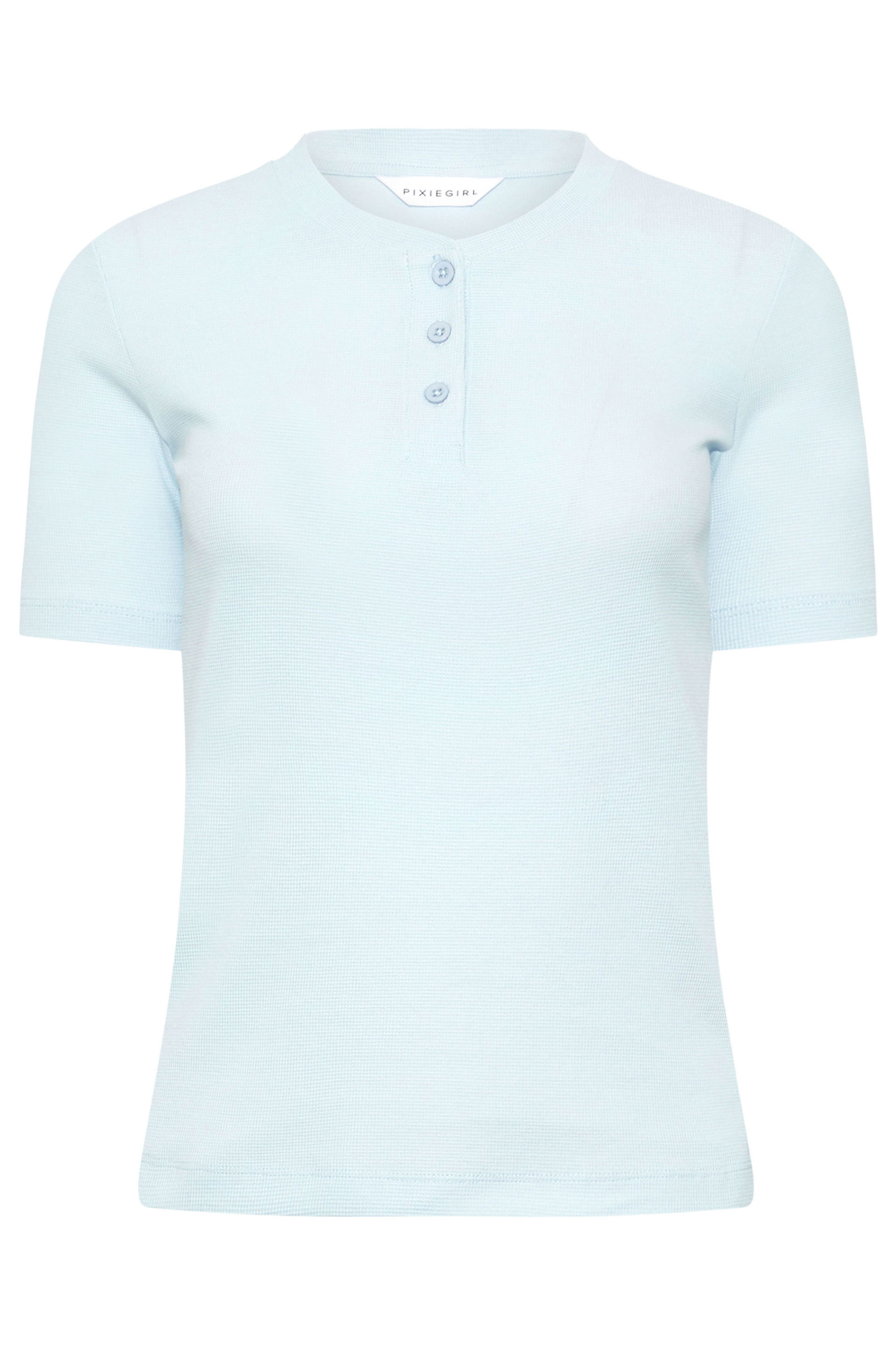 PixieGirl Petite Women's 2 PACK Light Blue & White Waffle Henley T-Shirts | PixieGirl 9
