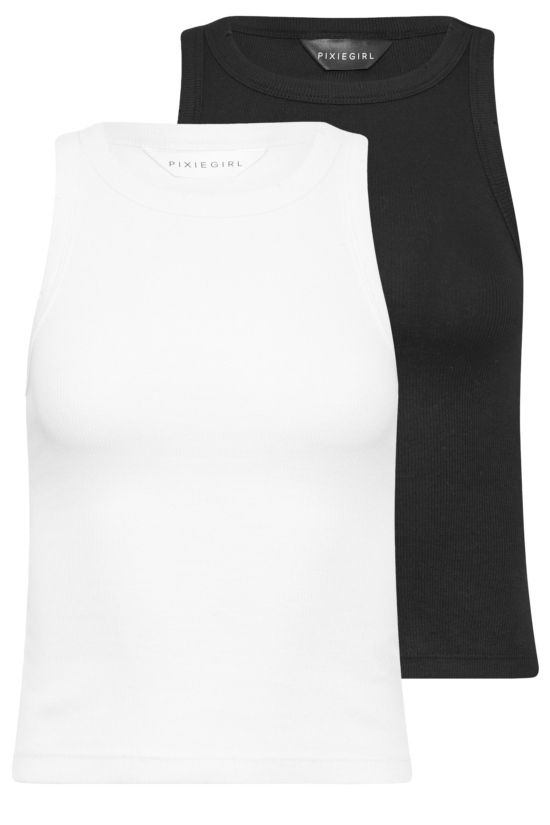 PixieGirl Petite Womens 2 PACK Black Acid Wash & White Plain Racer Neck Vest Tops | PixieGirl 7