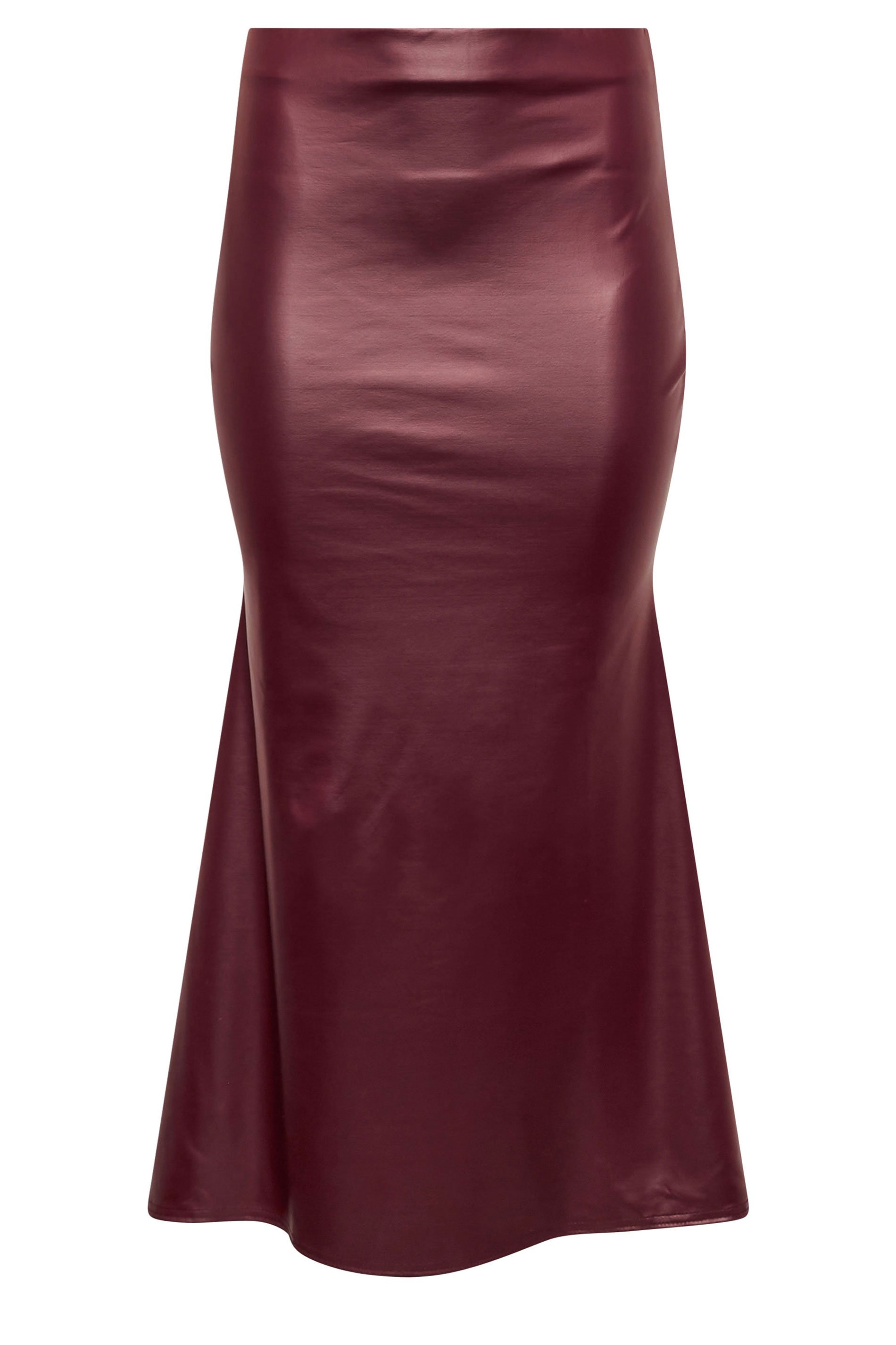PixieGirl Petite Women's Burgundy Red Faux Leather Fishtail Skirt | PixieGirl 5