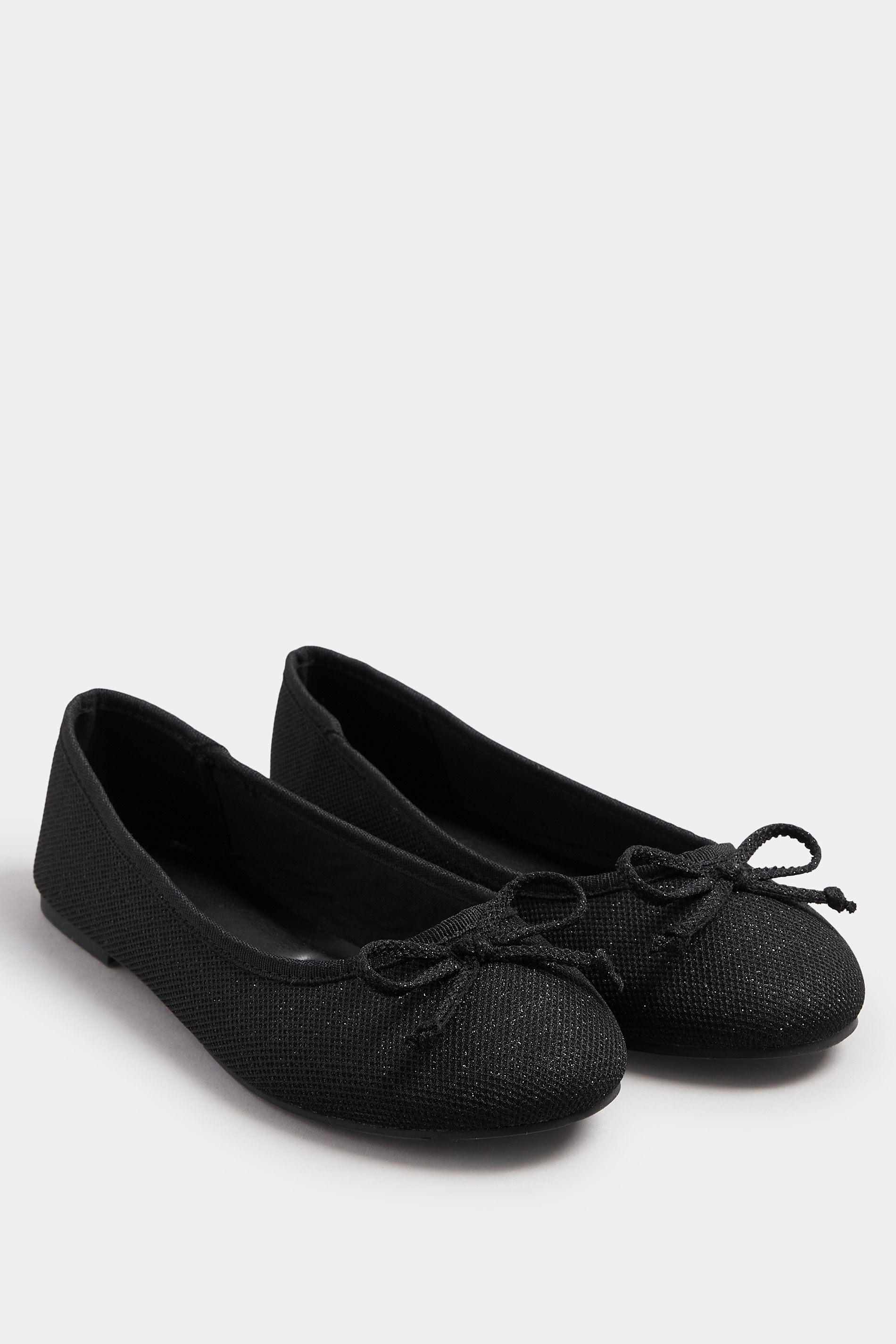 Black Glitter Ballet Pumps In Extra Wide EEE Fit | Yours Clothing 2