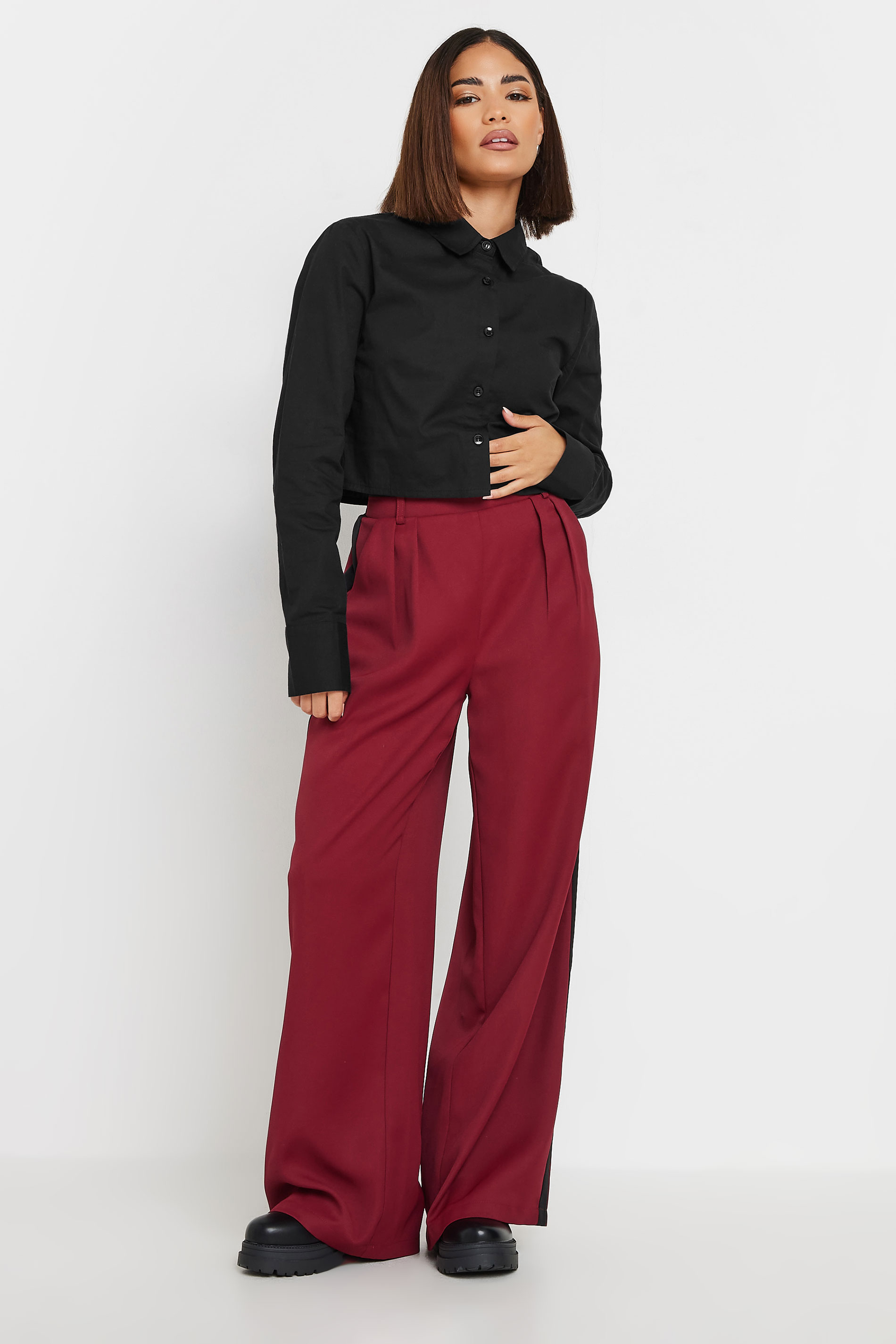 PixieGirl Petite Women's Black Long Sleeve Cropped Shirt | PixieGirl 3
