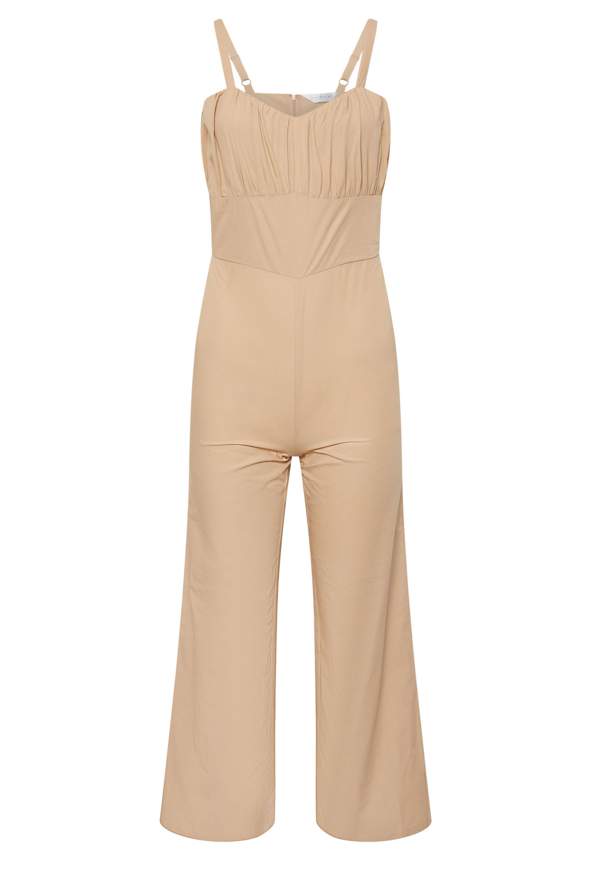 PixieGirl Petite Women's Beige Brown Bust Detail Jumpsuit | PixieGirl 6
