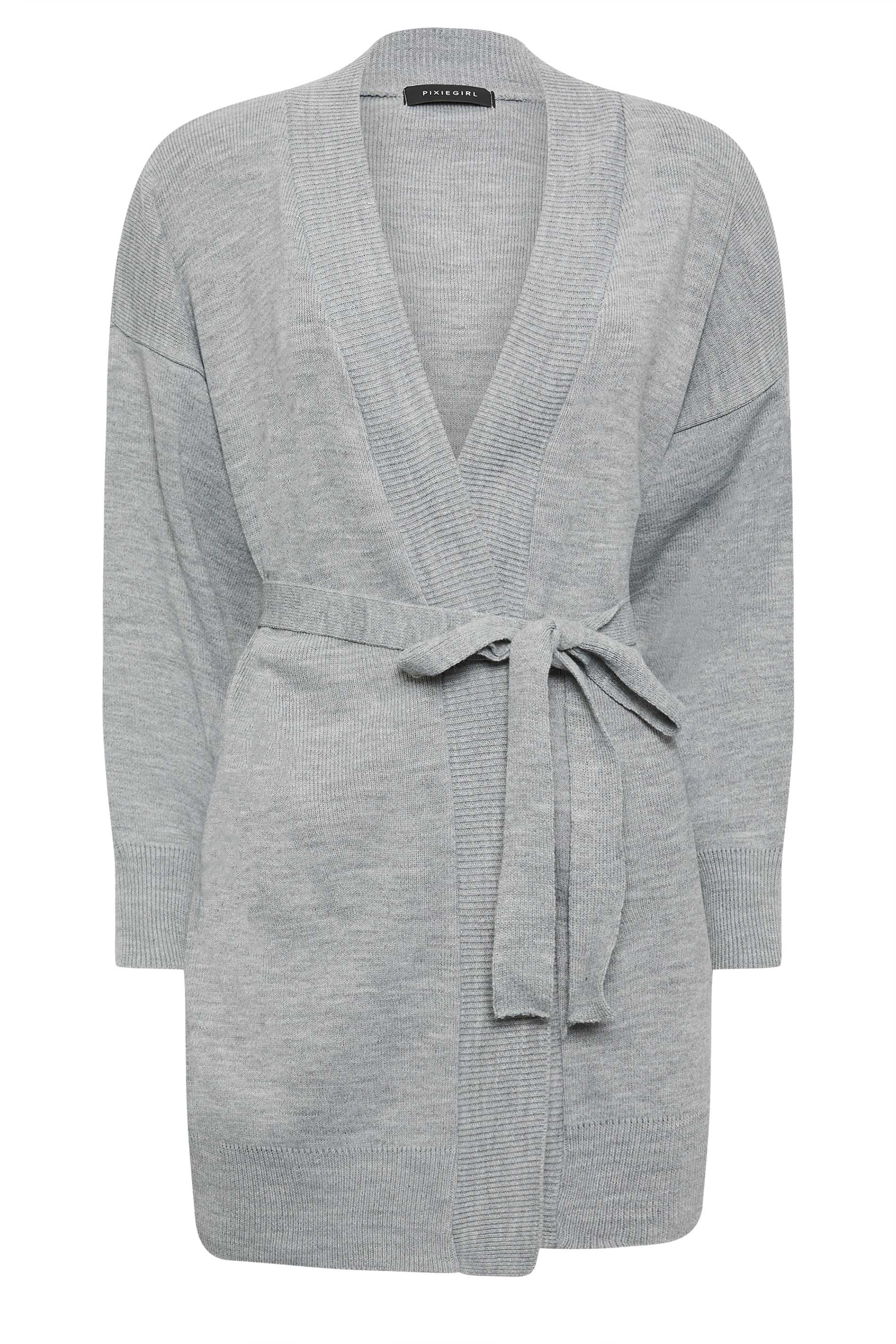 PixieGirl Grey Belted Midi Cardigan | PixieGirl  5