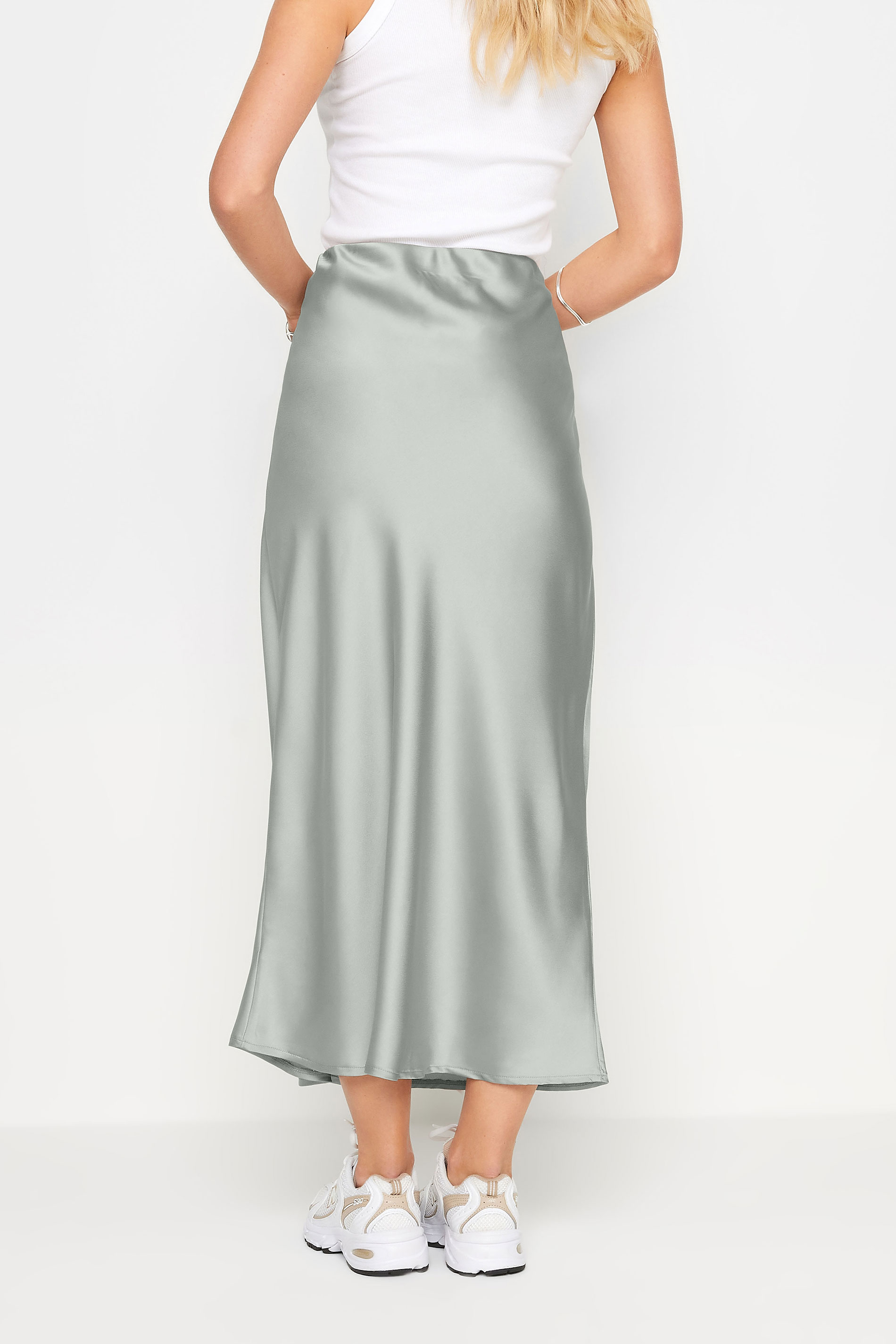 PixieGirl Petite Women's Grey Satin Midaxi Skirt | PixieGirl 3