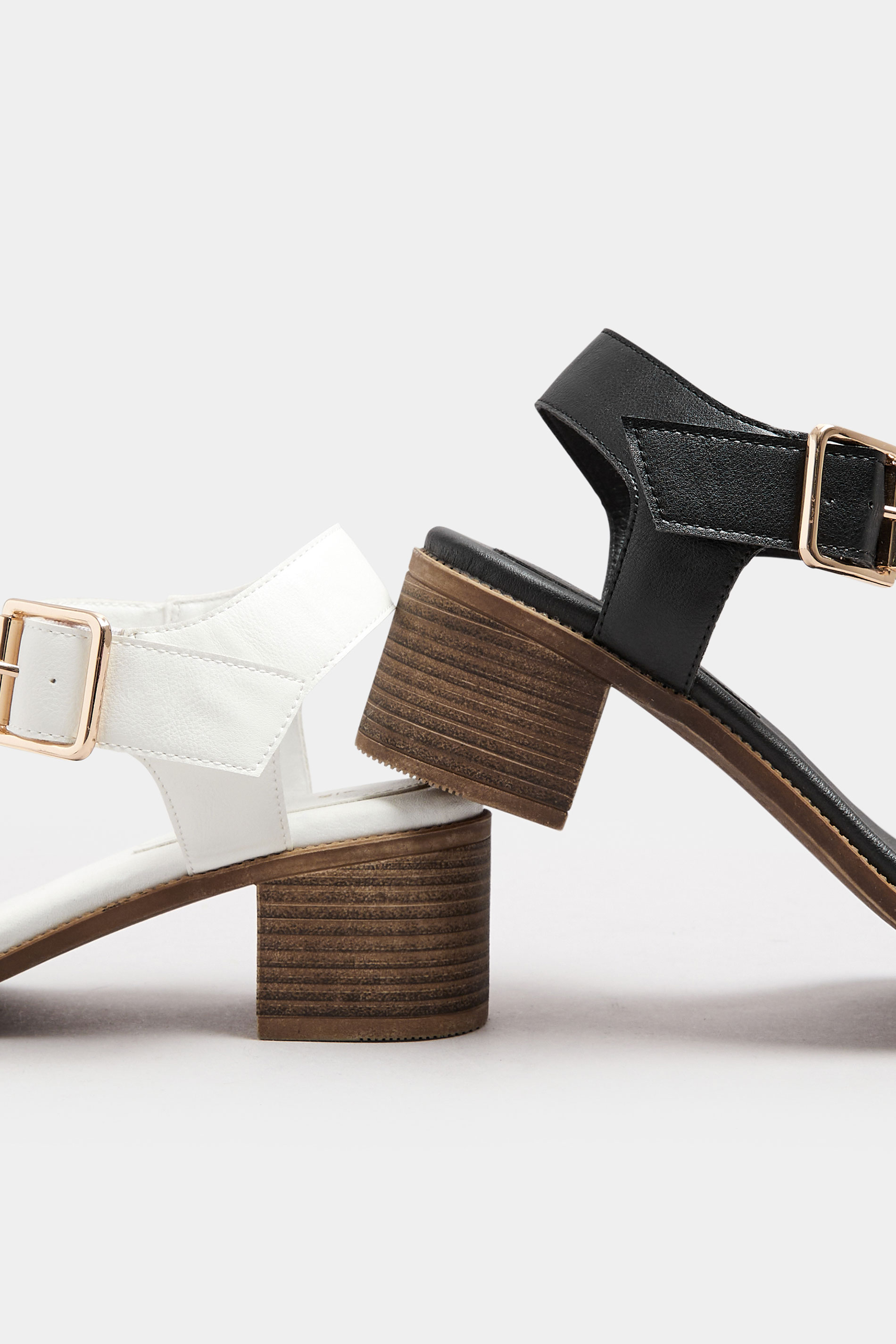 Black Faux Leather Buckle Block Heel Sandals In Wide E Fit & Extra Wide EEE Fit | Yours Clothing 5