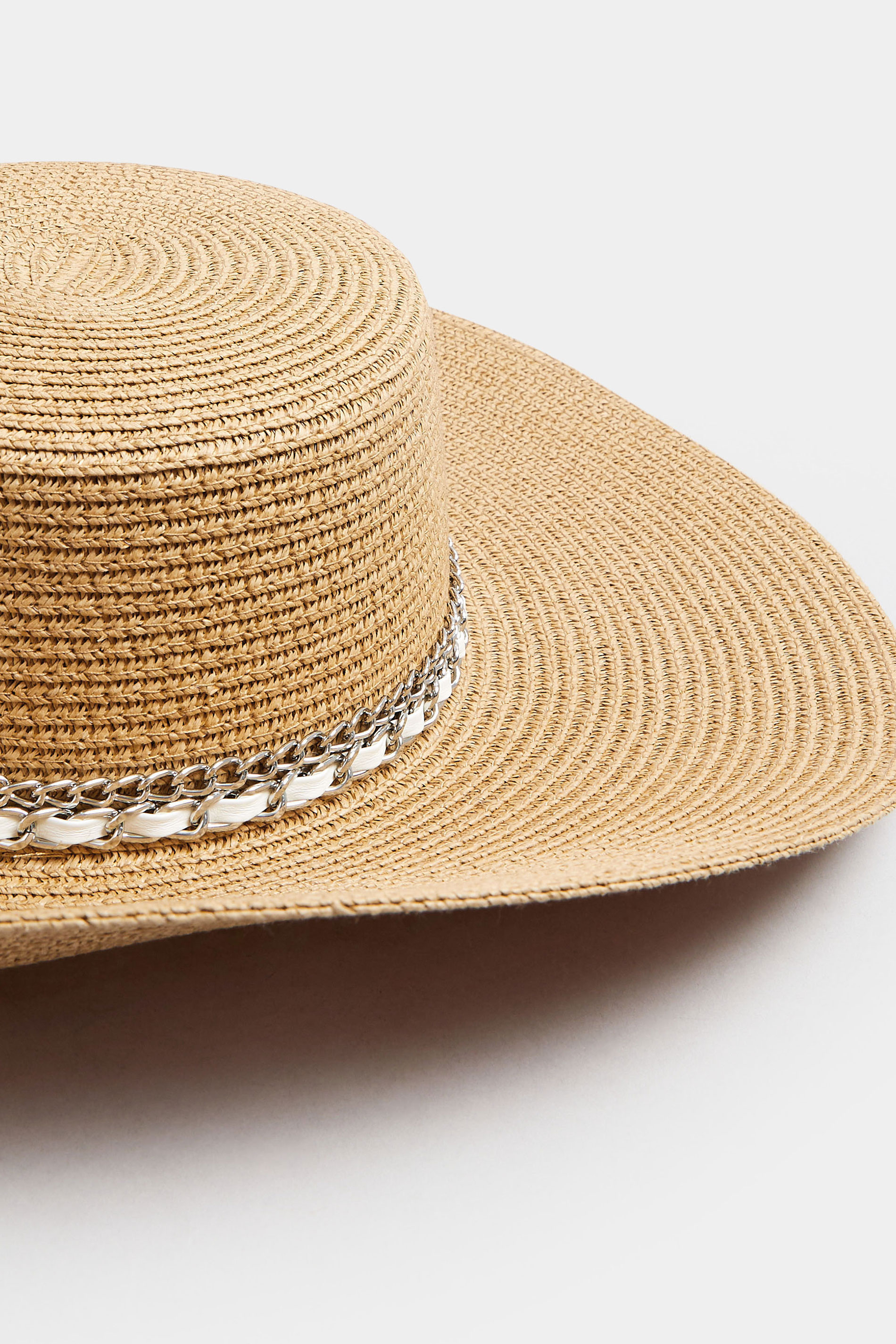 Natural Brown Chain Wide Brim Straw Hat | Yours Clothing 3
