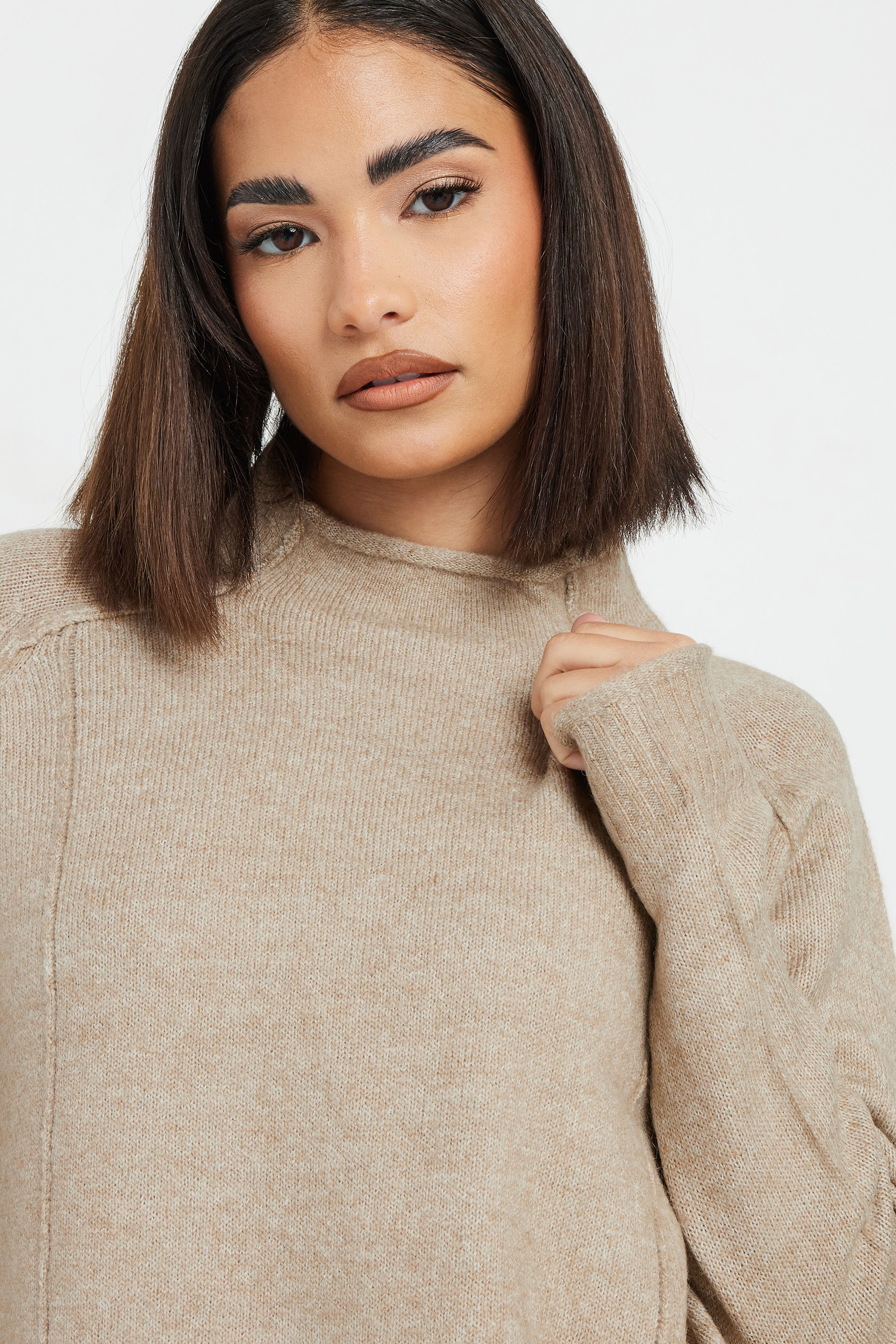 PixieGirl Petite Women's Natural Brown Seam Detail Jumper | PixieGirl 4