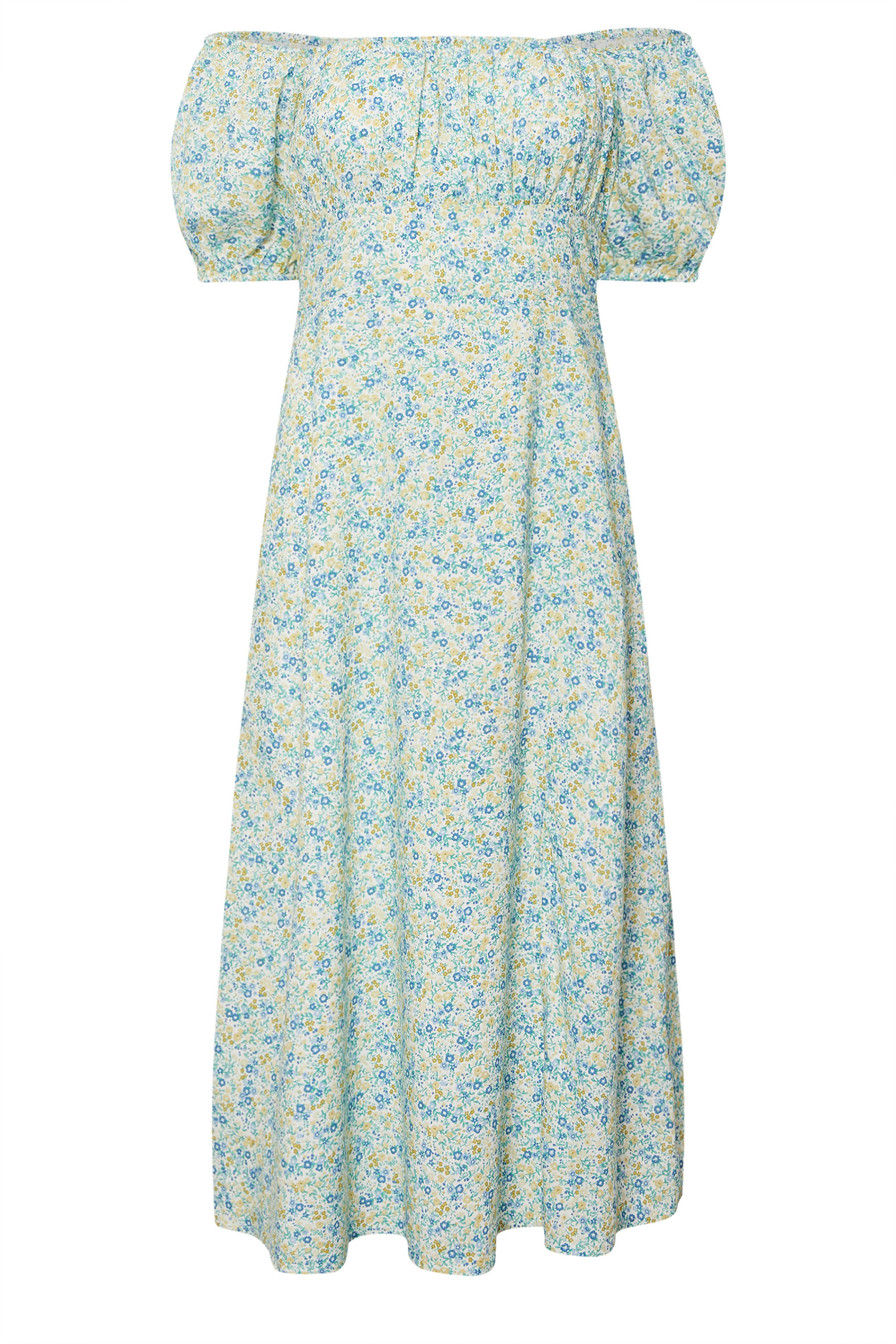 PixieGirl Petite Women's Blue Ditsy Floral Puff Sleeve Midi Dress | PixieGirl 6