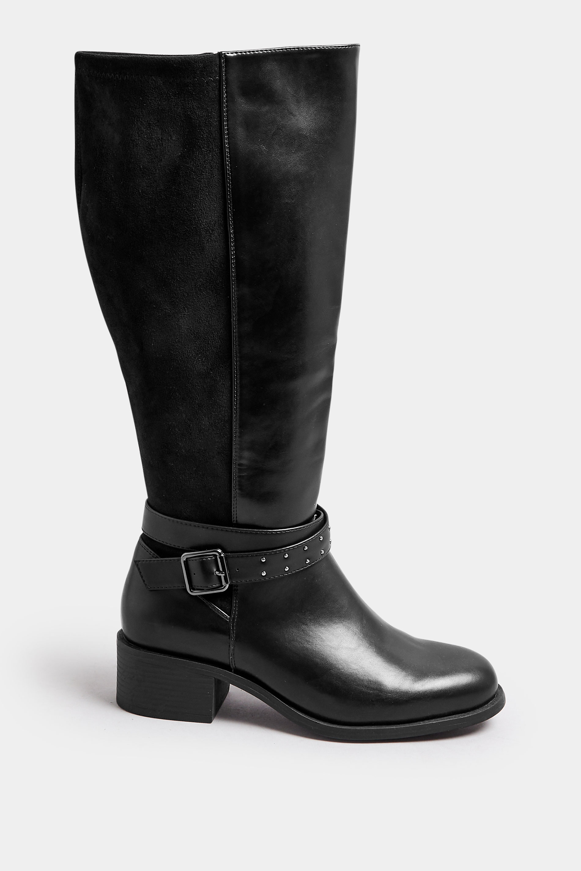 Black Faux Leather Buckle Detail Knee High Boots In Extra Wide EEE Fit | Yours Clothing 3