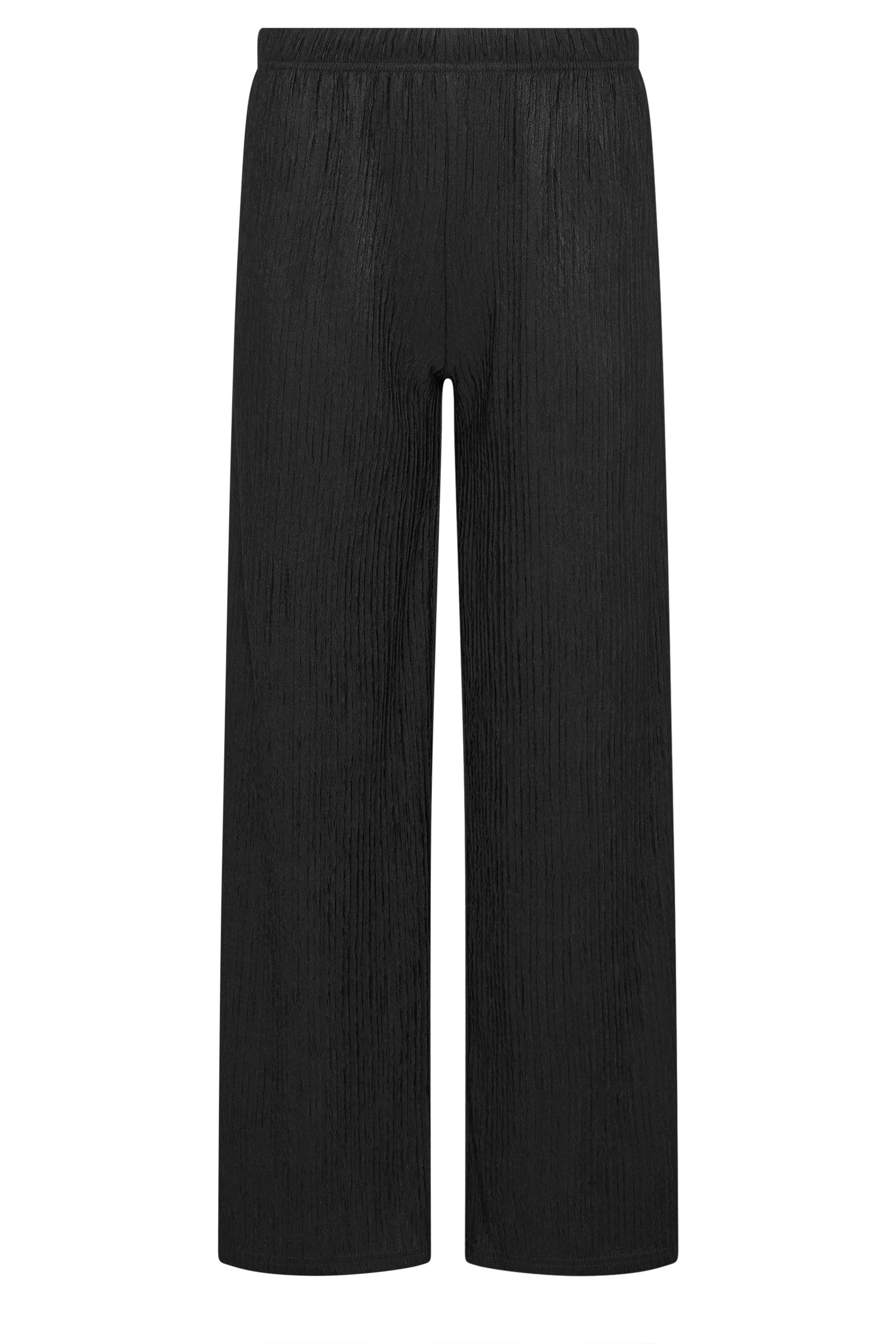 PixieGirl Petite Women's Black Wide Leg Textured Trousers | PixieGirl 5