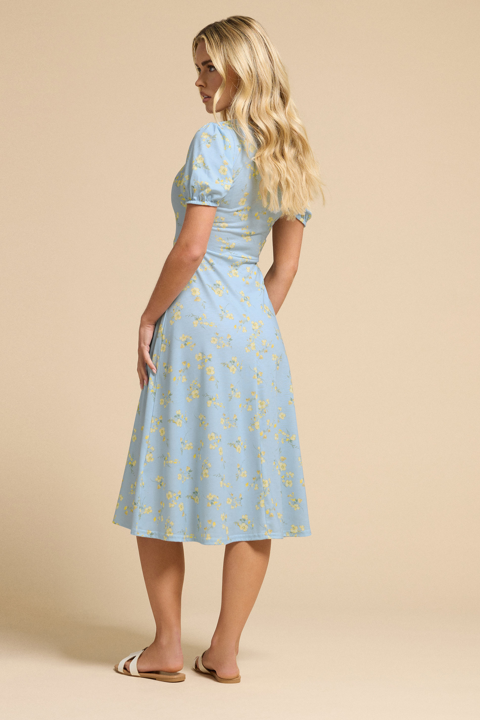 PixieGirl Petite Women's Blue Floral Tie Front Midi Dress | PixieGirl 3